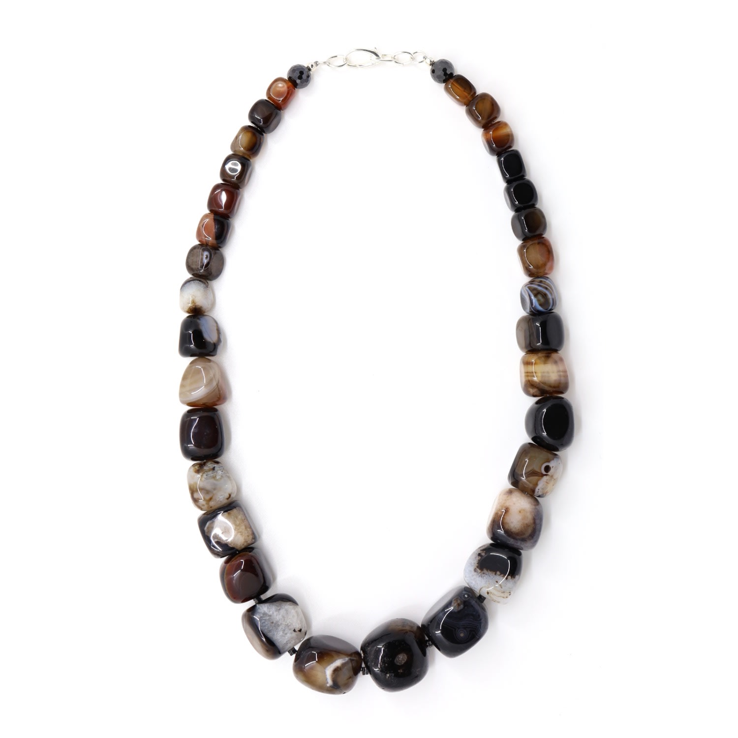 Women’s Black / Brown / Silver Black Cherry Blossom Agate Statement Beaded Necklace Shar Oke