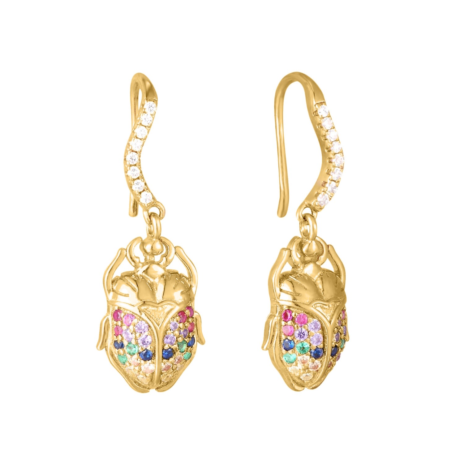 Women’s 22Ct Gold Vermeil Rainbow Cz Studded Scarab Beetle Earrings Seol + Gold