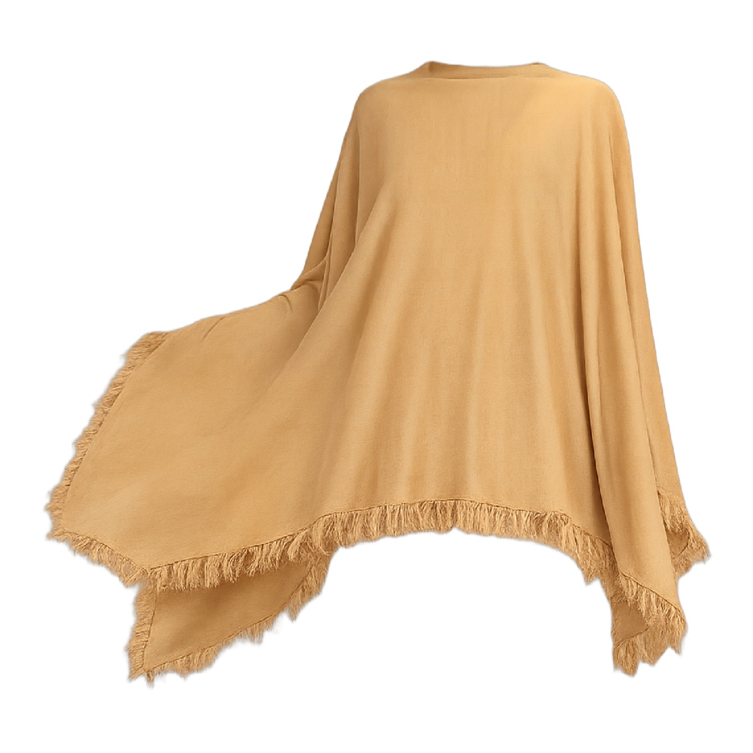 Brown Women’s Pure Linen Poncho With Fringes | One Size | I Rocchi Cashmere