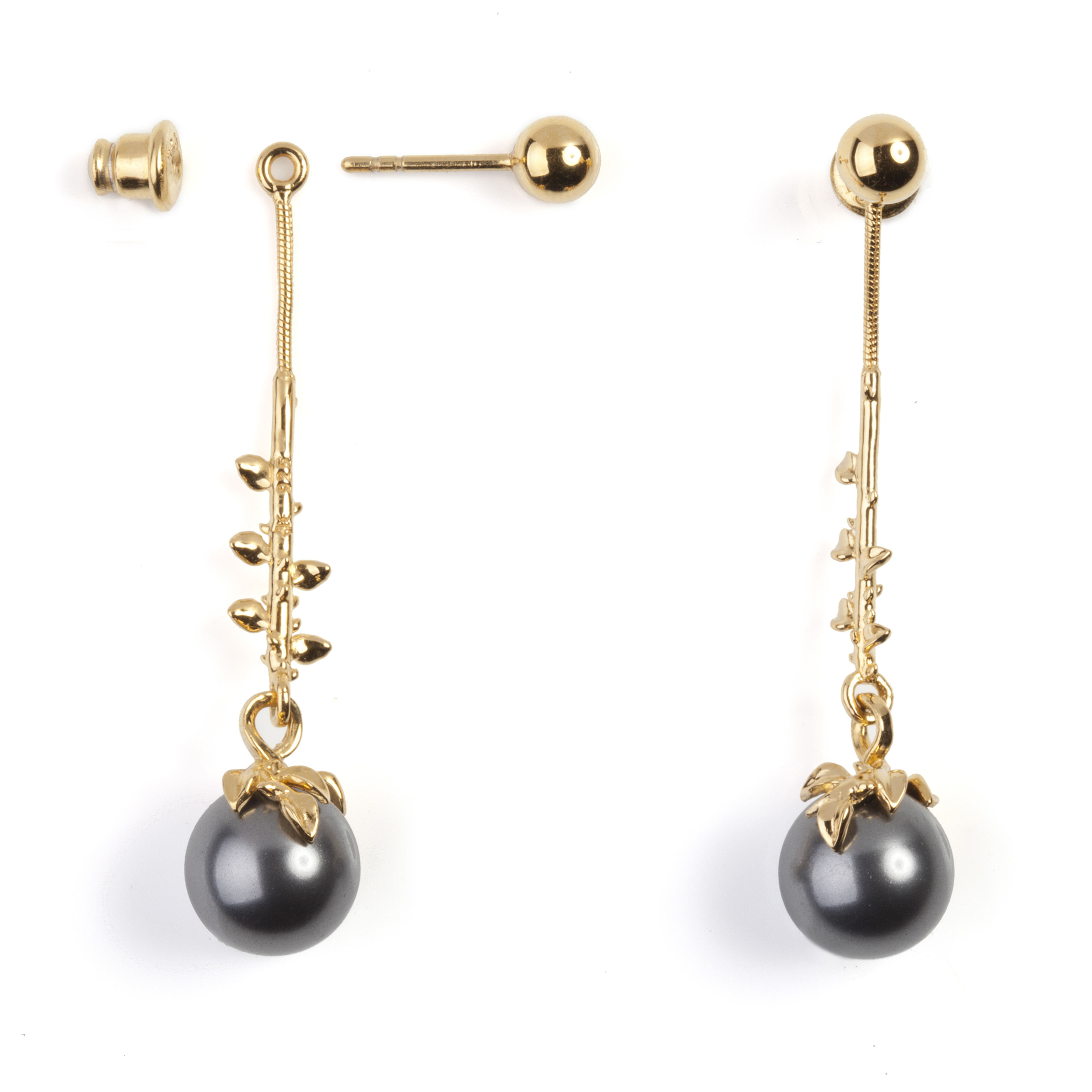 Women’s Gold Drop Dark Grey Pearl Earrings Kasun