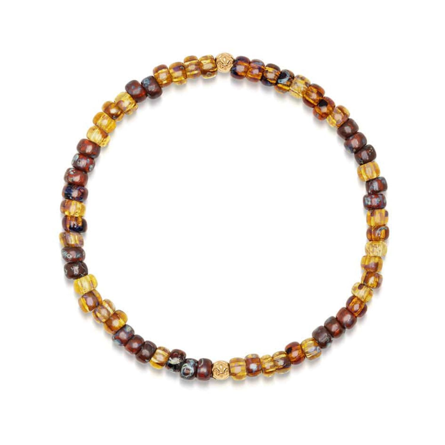 Nialaya Men's Brown / Yellow / Orange Wristband With Amber Japanese Miyuki Beads