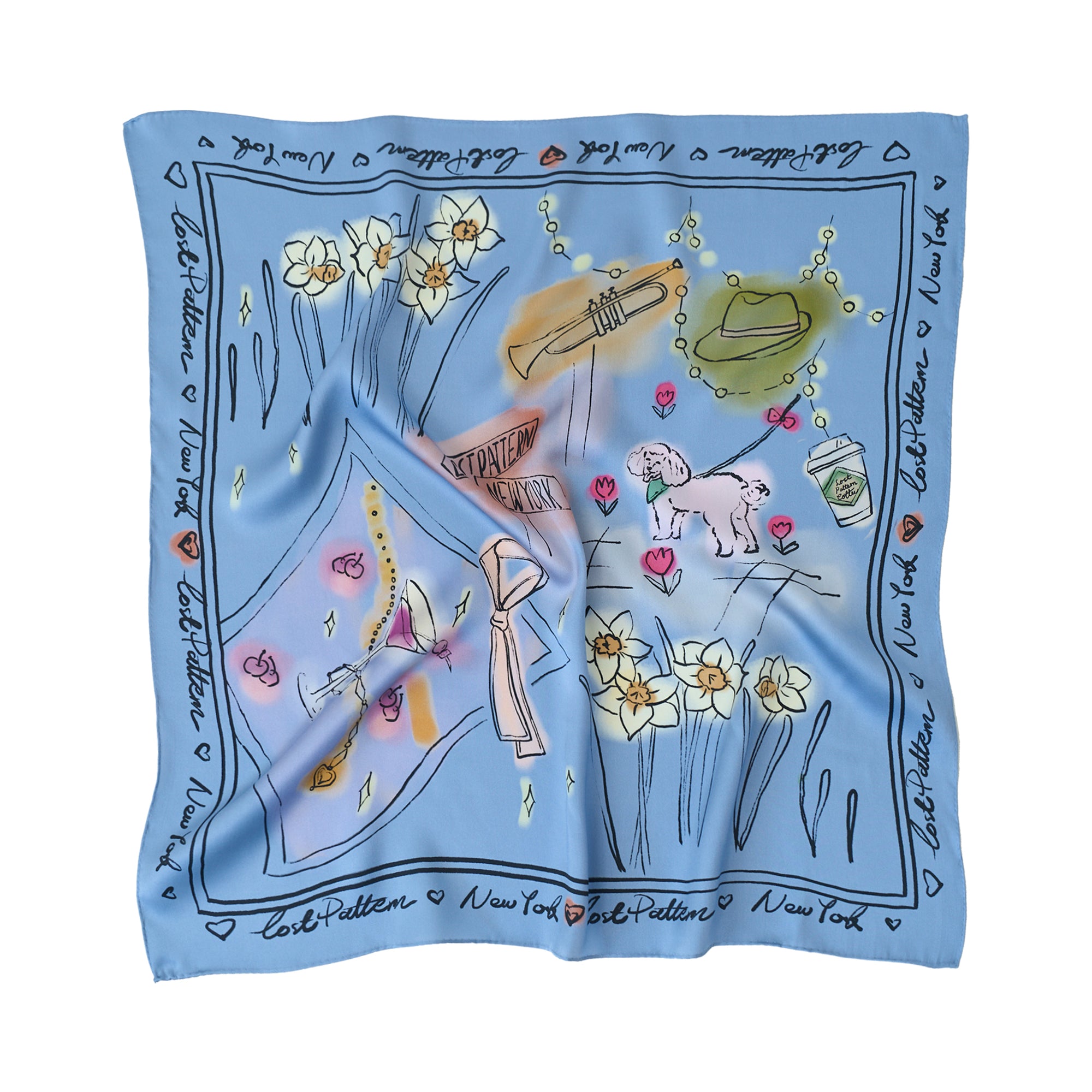 Women’s New York In Sketches Silk Scarf - Blue Lost Pattern Nyc