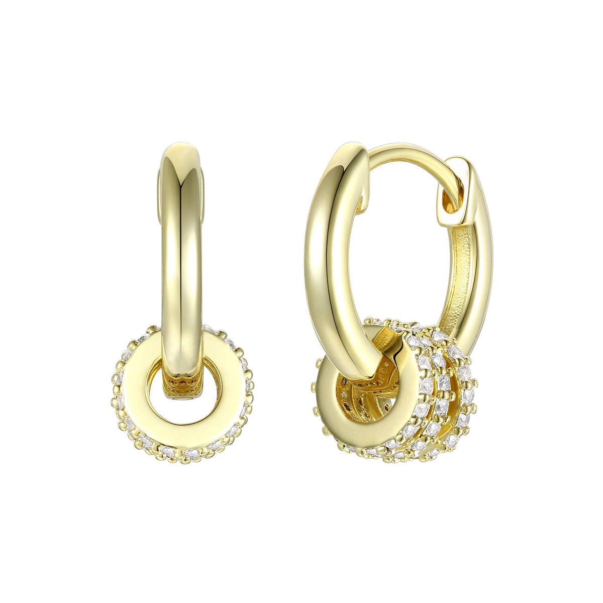 Women’s Gold / White Rachel Glauber Gold Plated Round Cubic Zirconia Small Hoop Earrings Genevive Jewelry