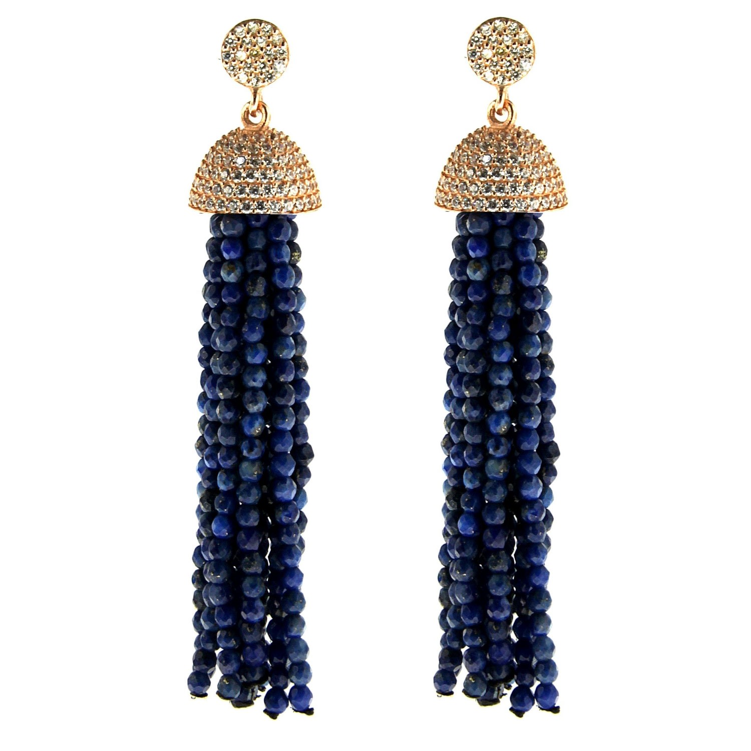 Women’s Rose Gold Sterling Silver Lapis Tassel Earrings In Rose Cosanuova