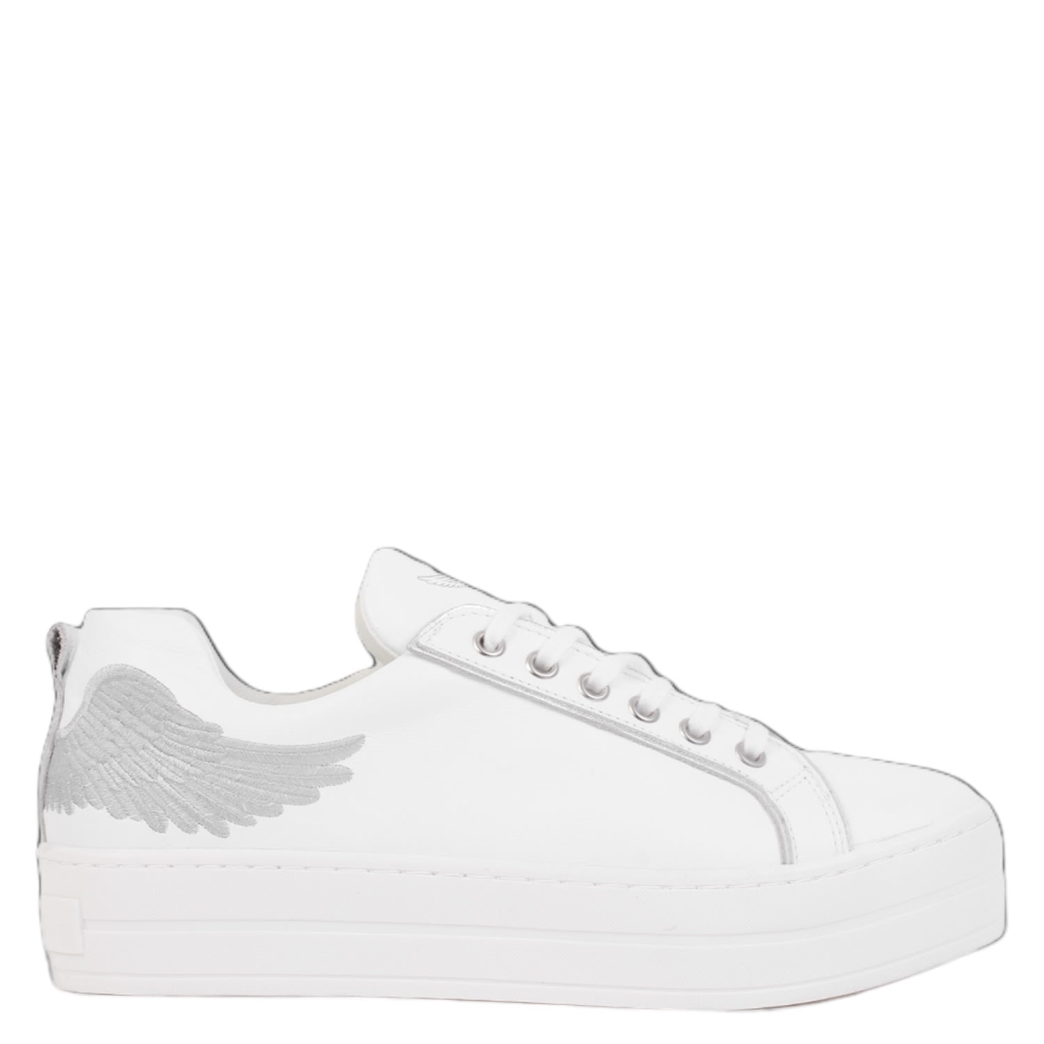 Marte Women's White / Silver Angel's Sneak - Flatform In White With Silver Wing In White/silver