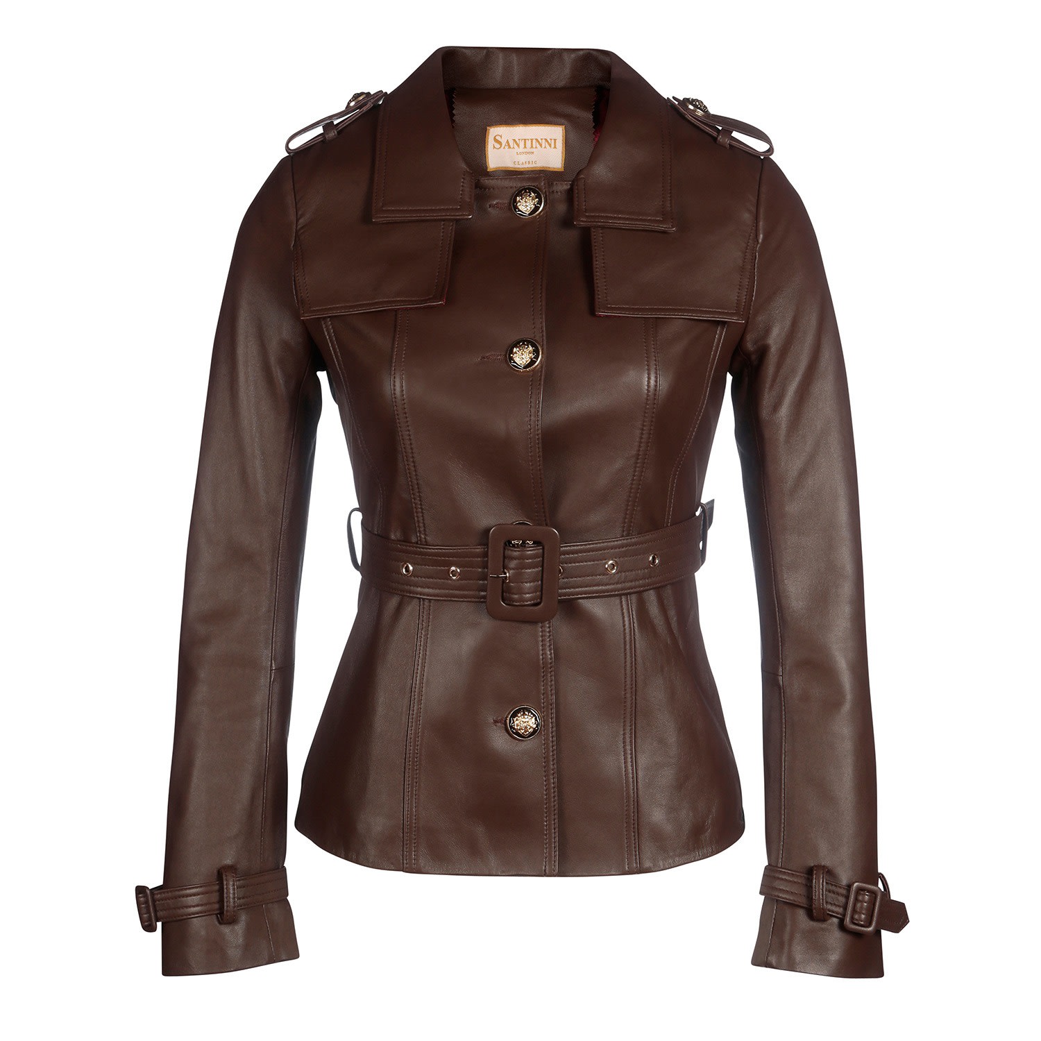 Women’s Brown ’Bardot’ 100% Leather Jacket In Marrone Small Santinni