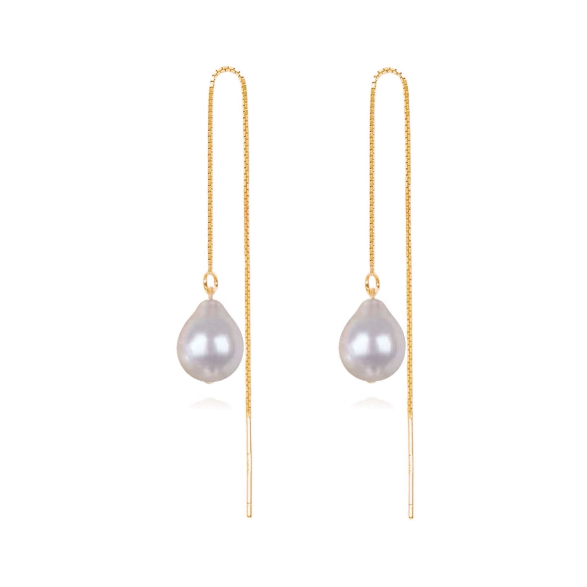 Ninemoo Women's Gold / White Sweet Hue Pearl Threader Earrings