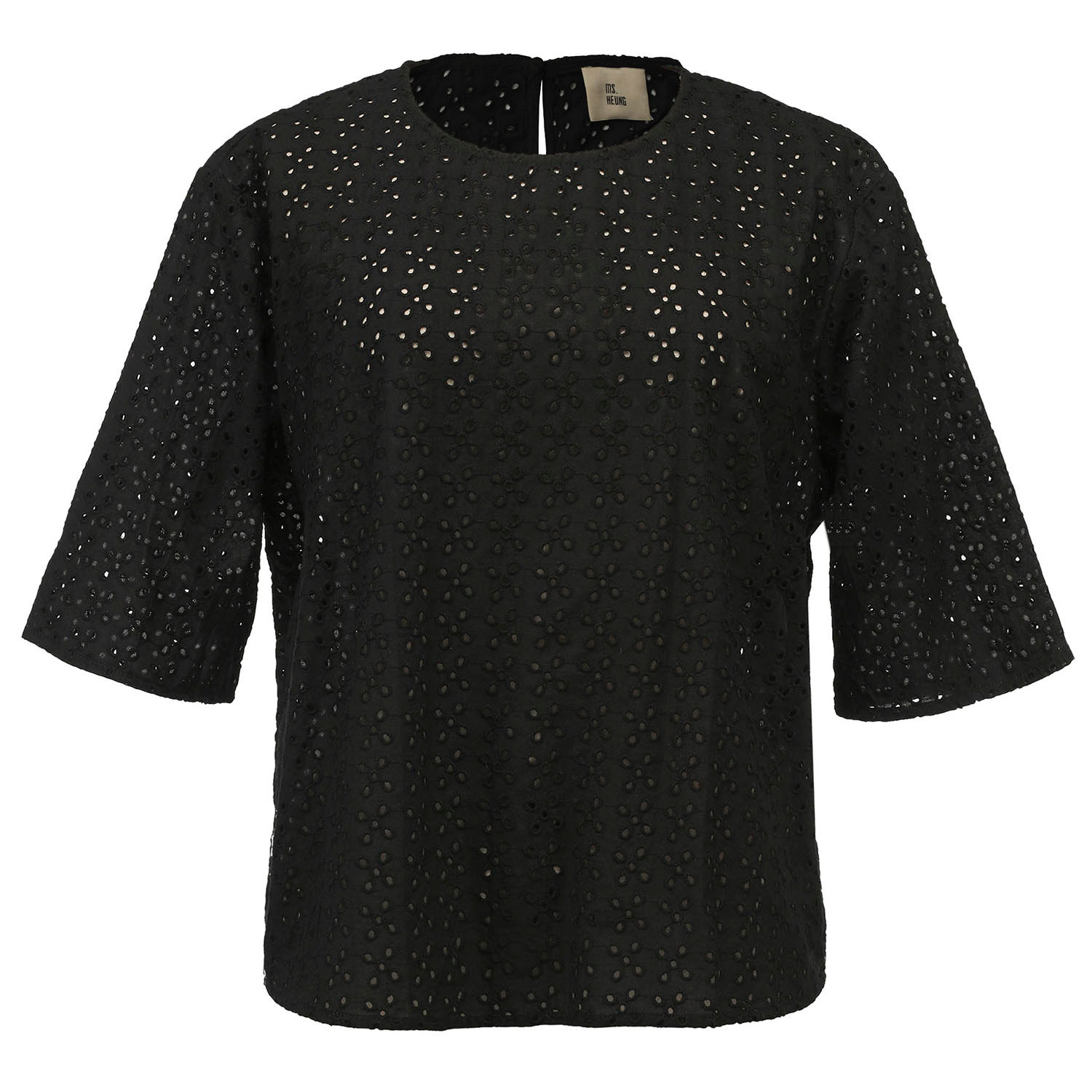 Smart And Joy Women's Eyelet Cotton Lace Loose Blouse - Black