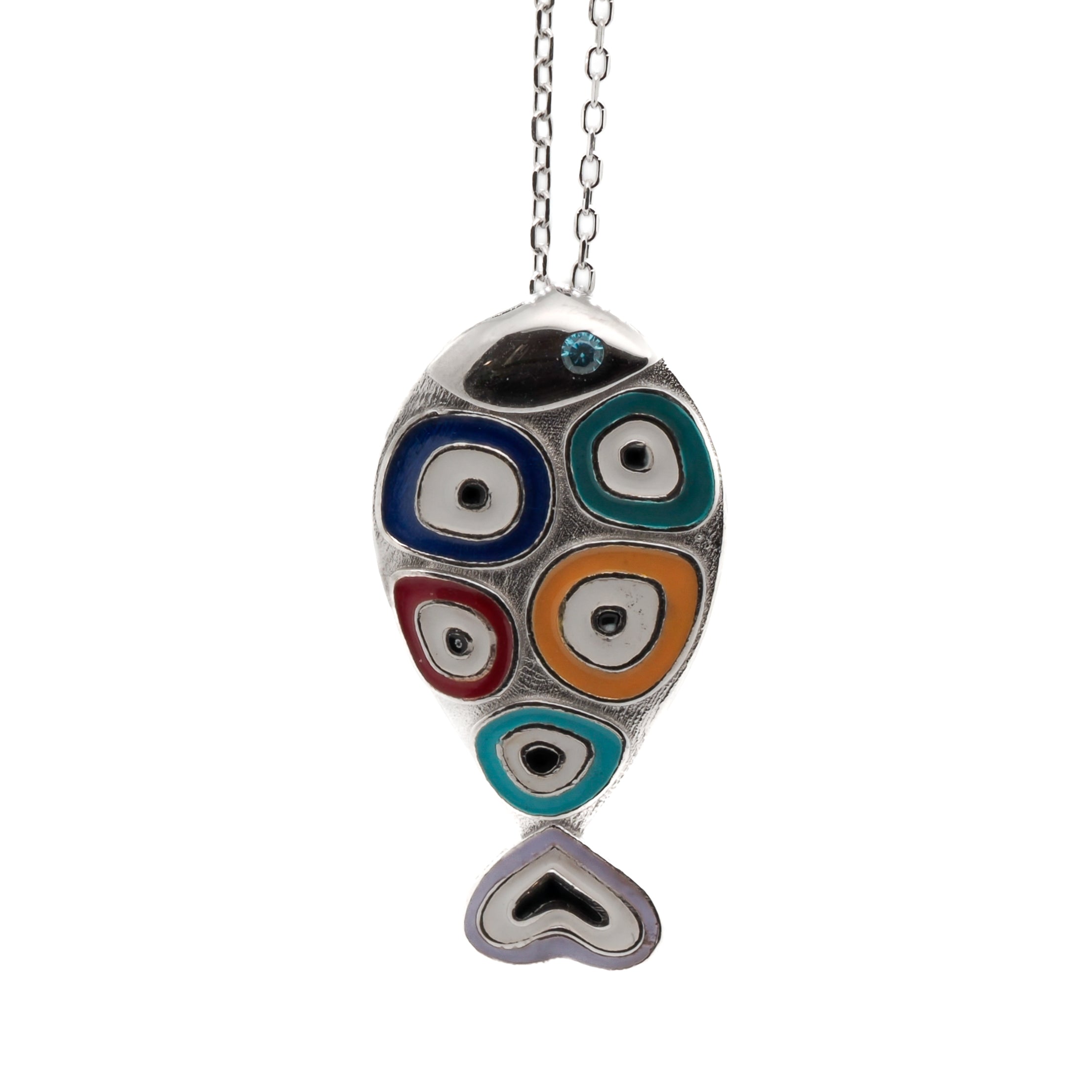 Women’s Silver Evil Eye Fish Necklace Ebru Jewelry