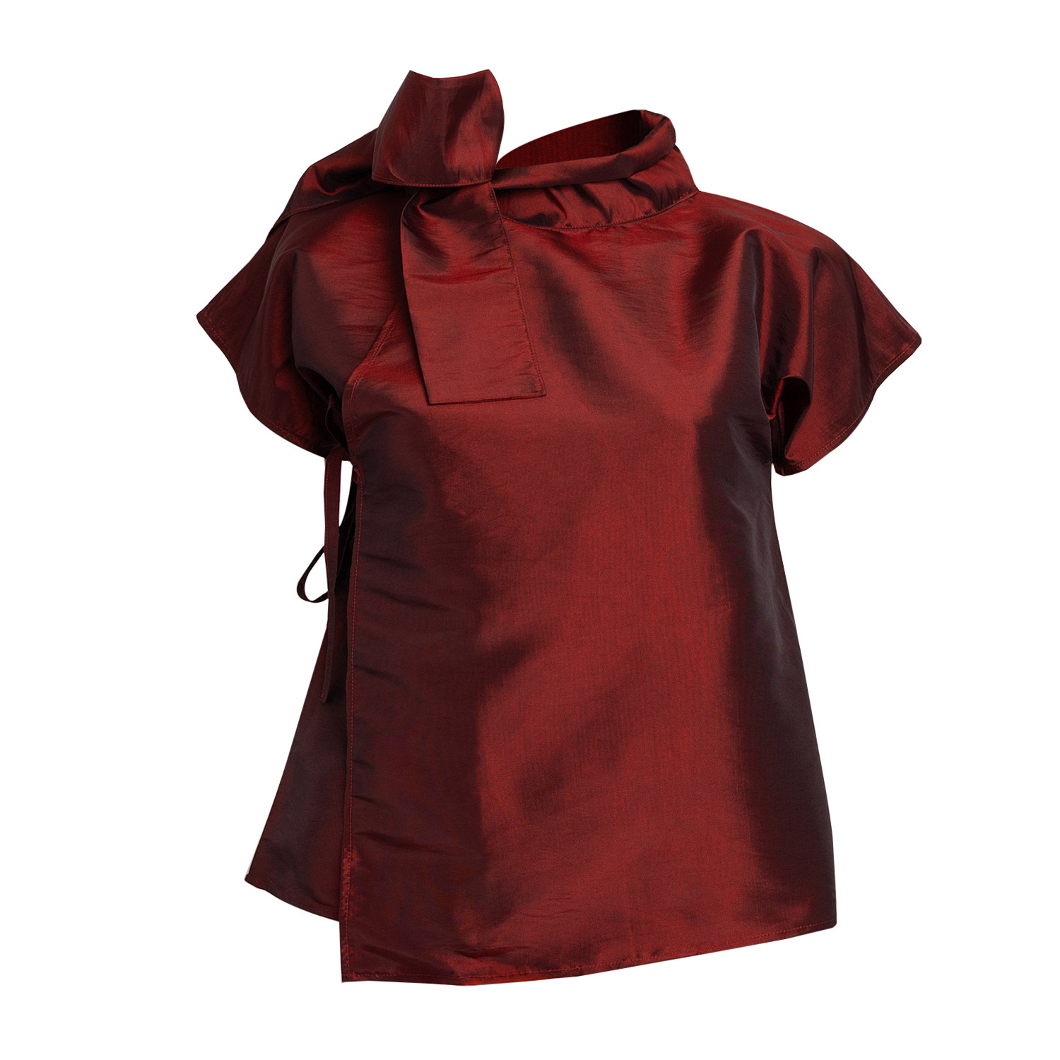 Bianca Popp Women's Halves Shoulder Ribbon Asymmetrical Blouse In Red Taffeta In Red