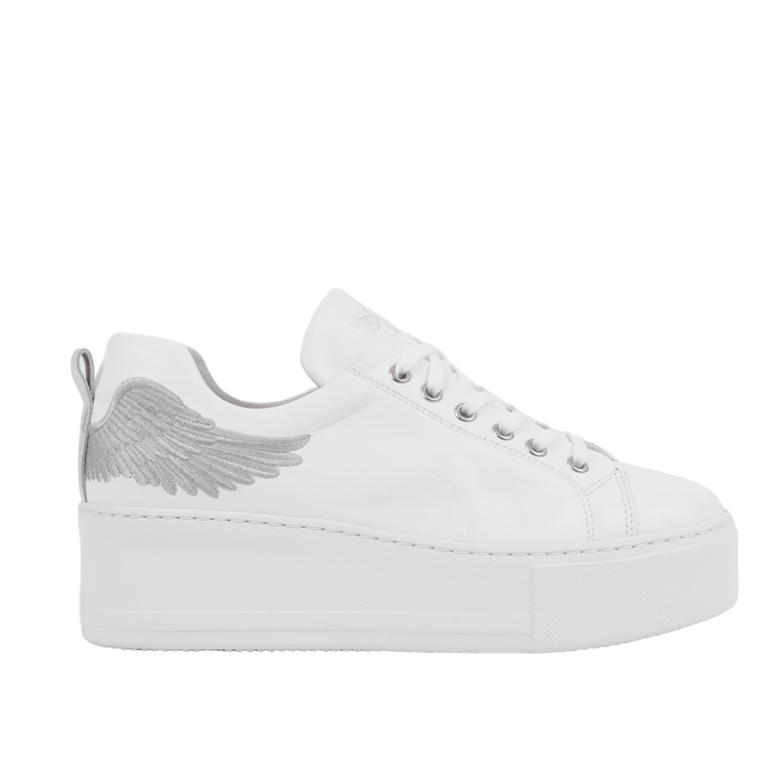 Marte Angels Rise White Leather Flatform Trainers In White/silver