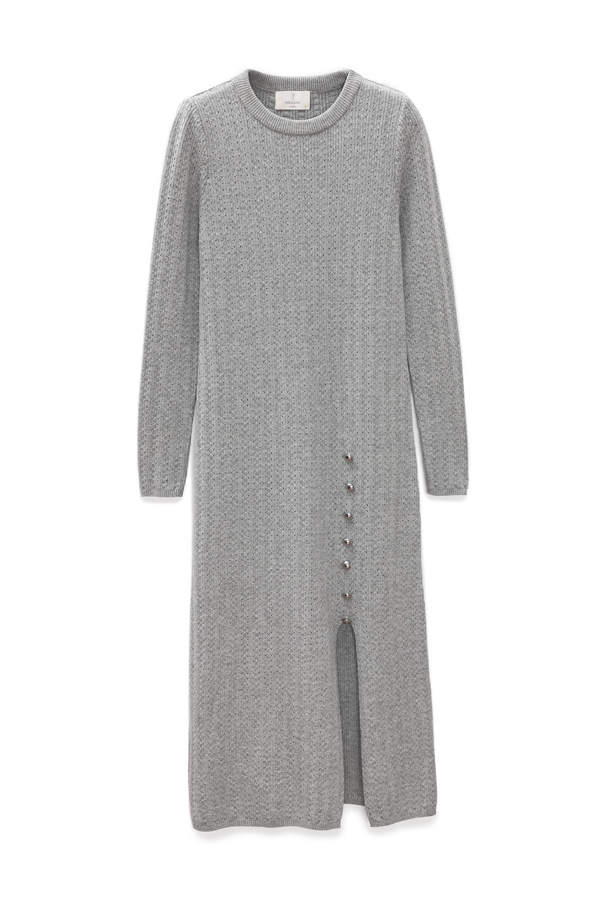Peraluna Women's Zaira Minimal Cable Knit Slit Midi Dress In Grey Melange In Gray