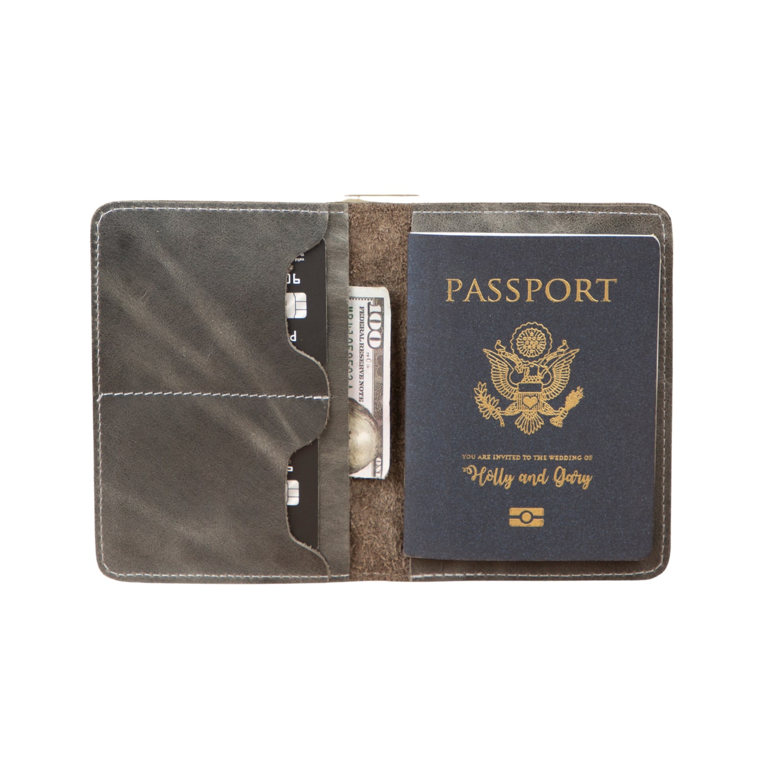 Leathere Grey Leather Passport Holder - Light Gray - Milan
