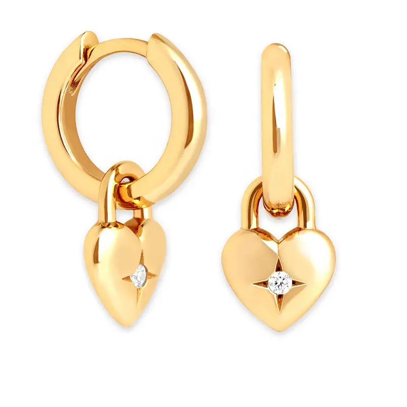 Nazzar Women's Gold Diamond Burst Heart Charm Earrings