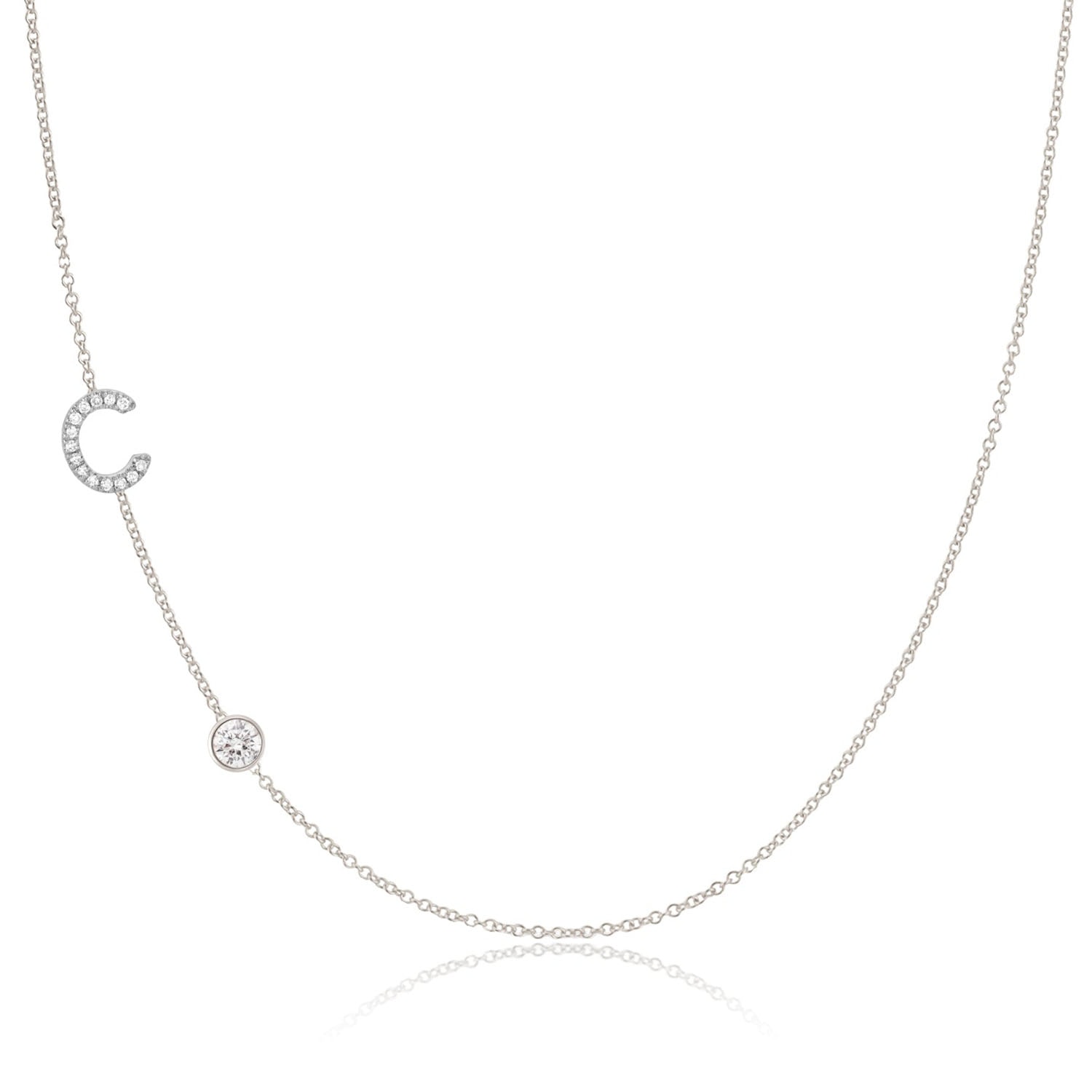 Maya Brenner Women's Pavé Monogram Necklace With Diamond 14k White Gold - 16"