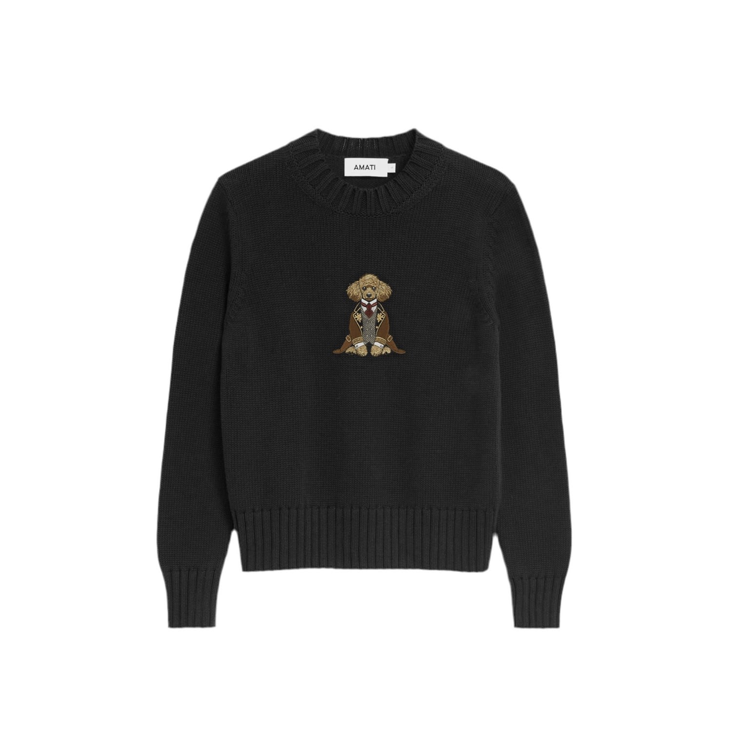 Amati Collection Women's Poodle Embroidered Sweater Black