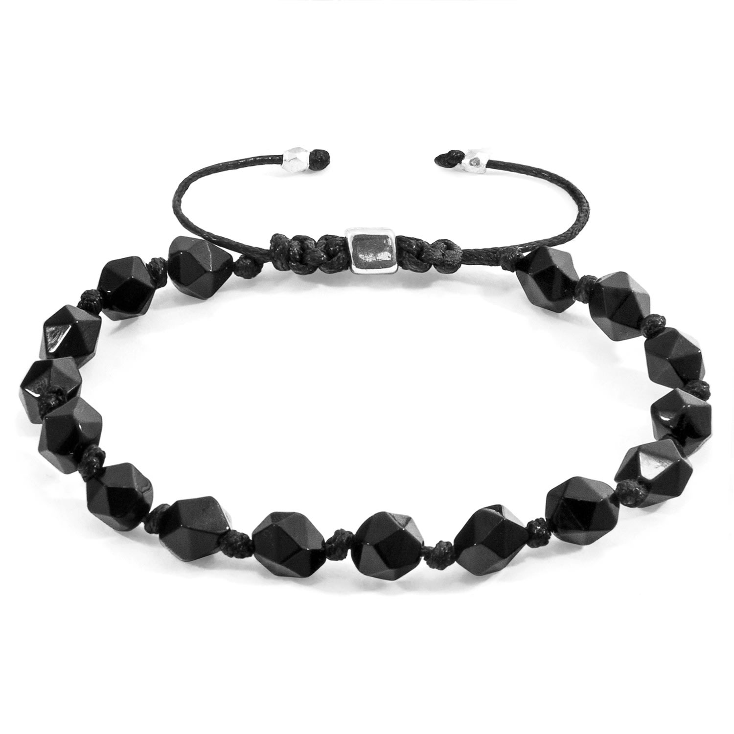 Men’s Black / Silver Black Agate Zebedee Silver & Stone Beaded Macrame Bracelet Anchor & Crew