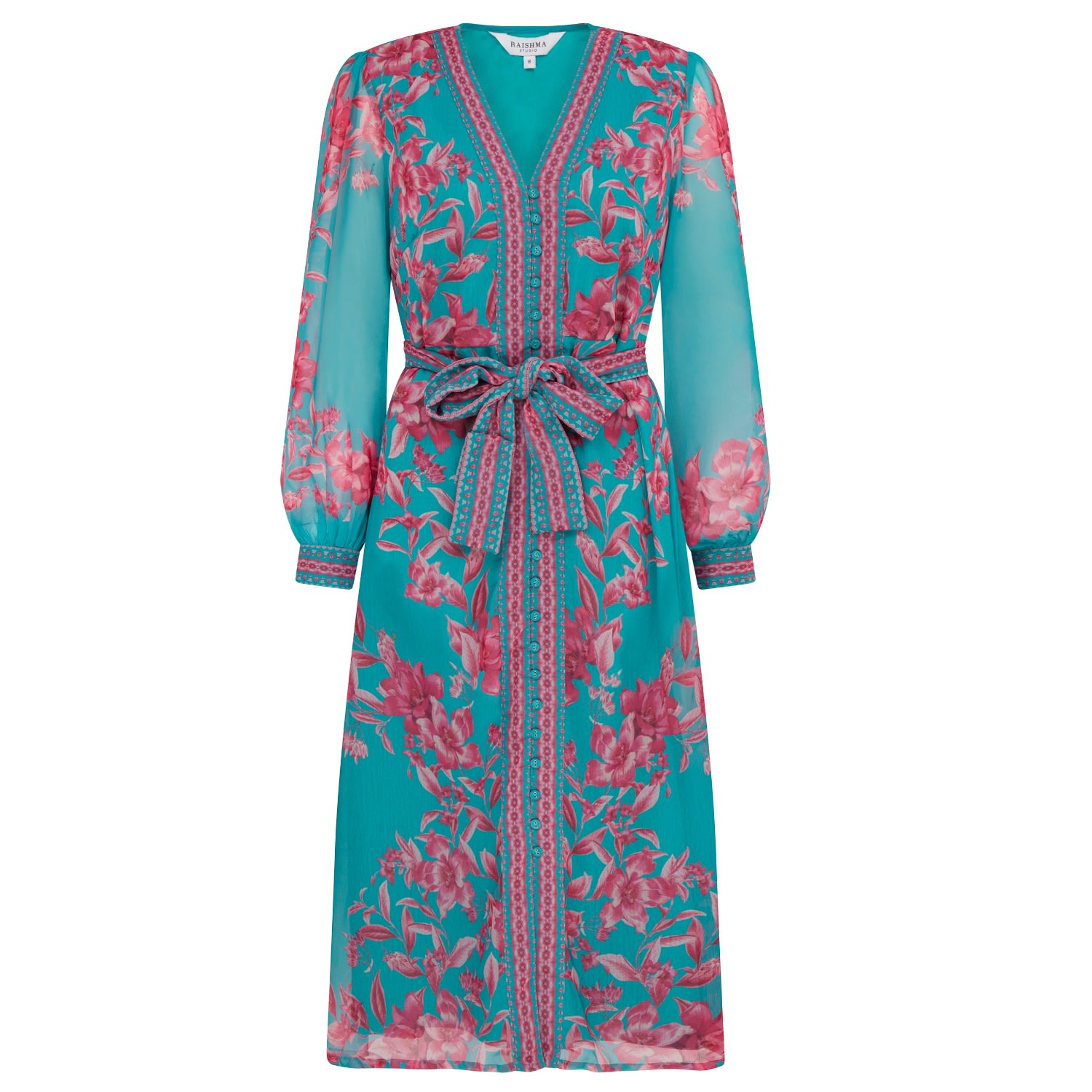 Women’s Naomi Turquoise Button Through Shirt Midi Dress XXL Raishma