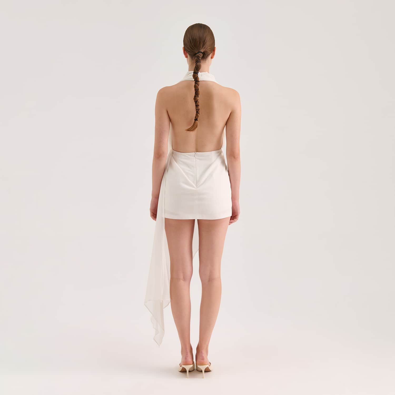 Chiffon Mini Draped Dress - Ecru | Avenue 8 | Wolf & Badger