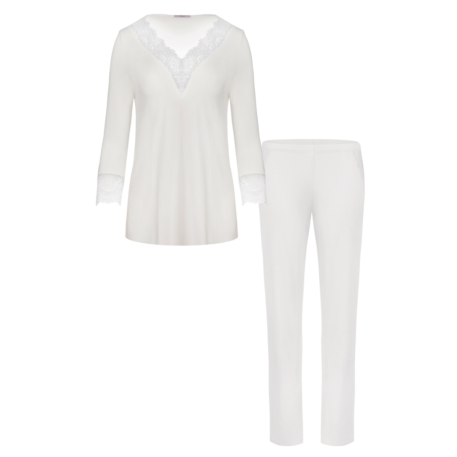 Oh!zuza Night&day Women's White Long Lightwaight Pyjamas With Lace - Ivory In White
