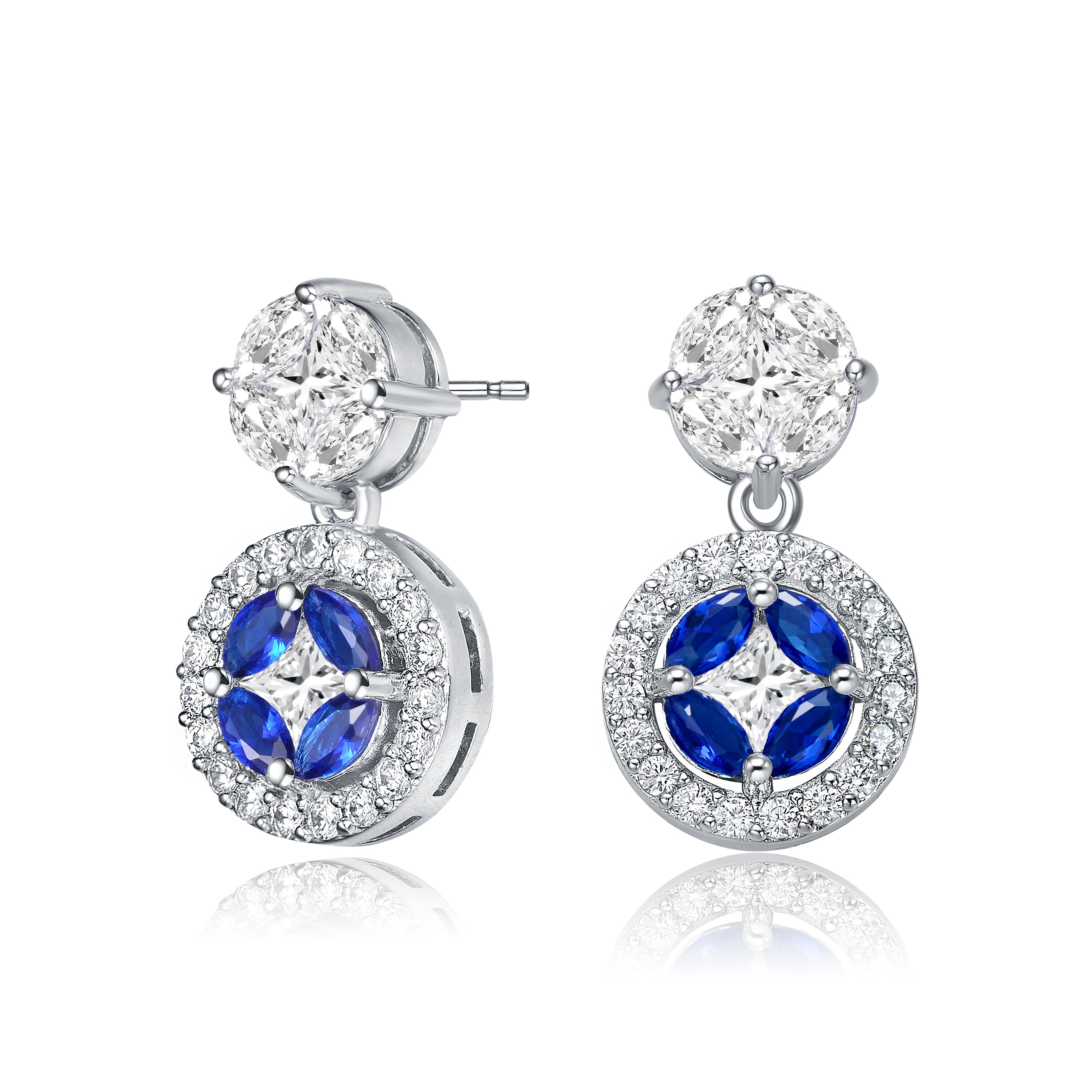 Women’s Blue / White / Silver La Scne Round Cz Blue Drop Earrings Genevive Jewelry