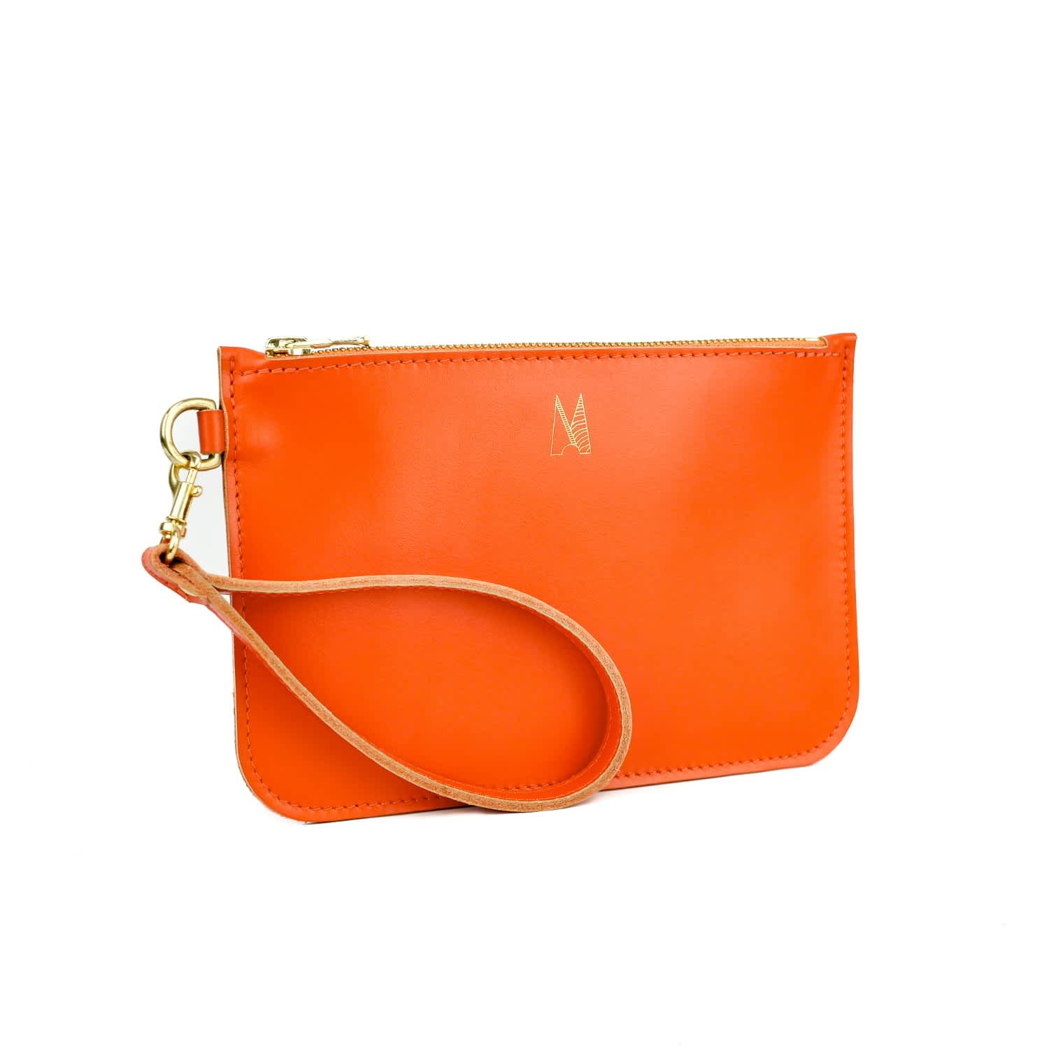 leather clutch bag with wrist strap