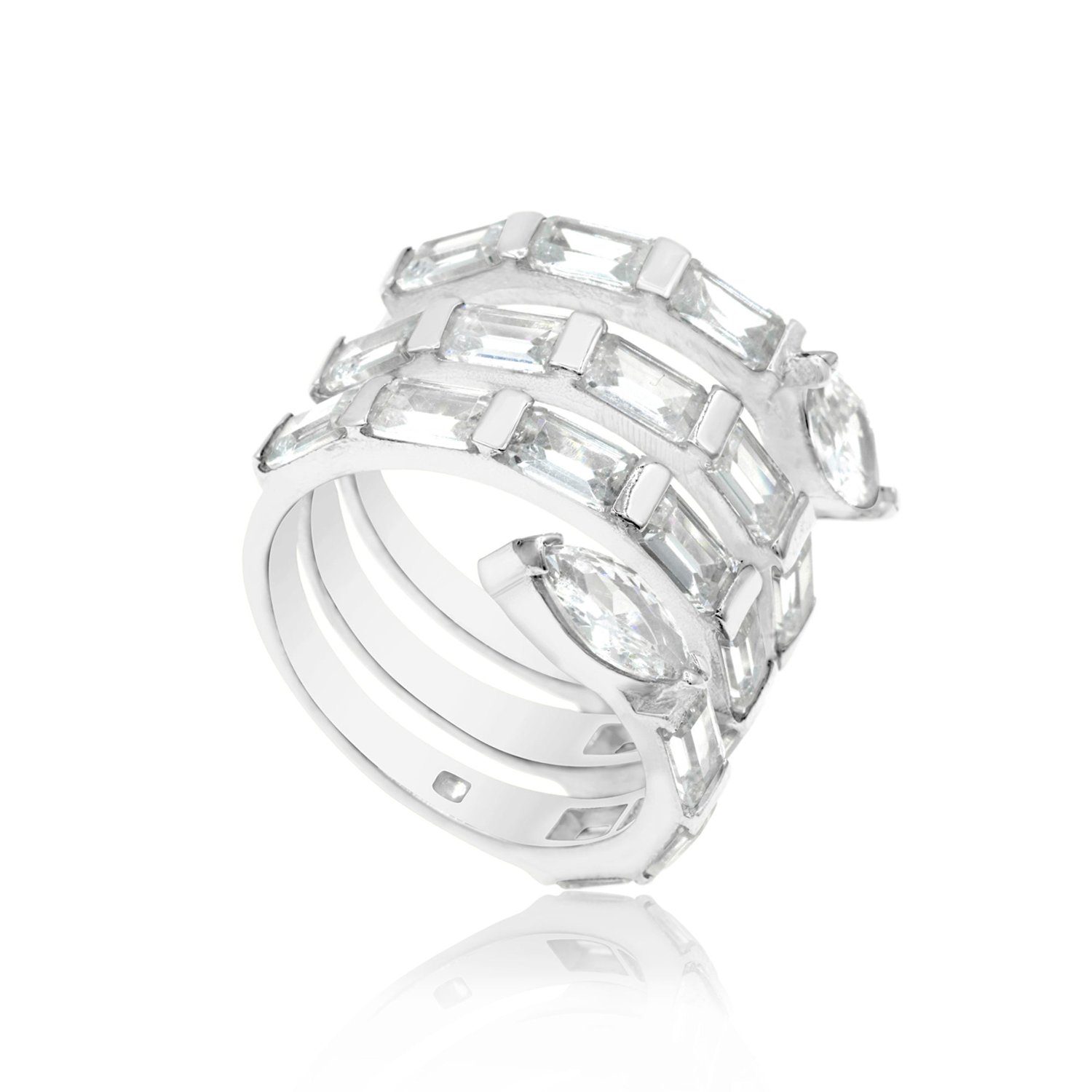 Shymi Women's Baguette Statement Swirl Ring - Silver