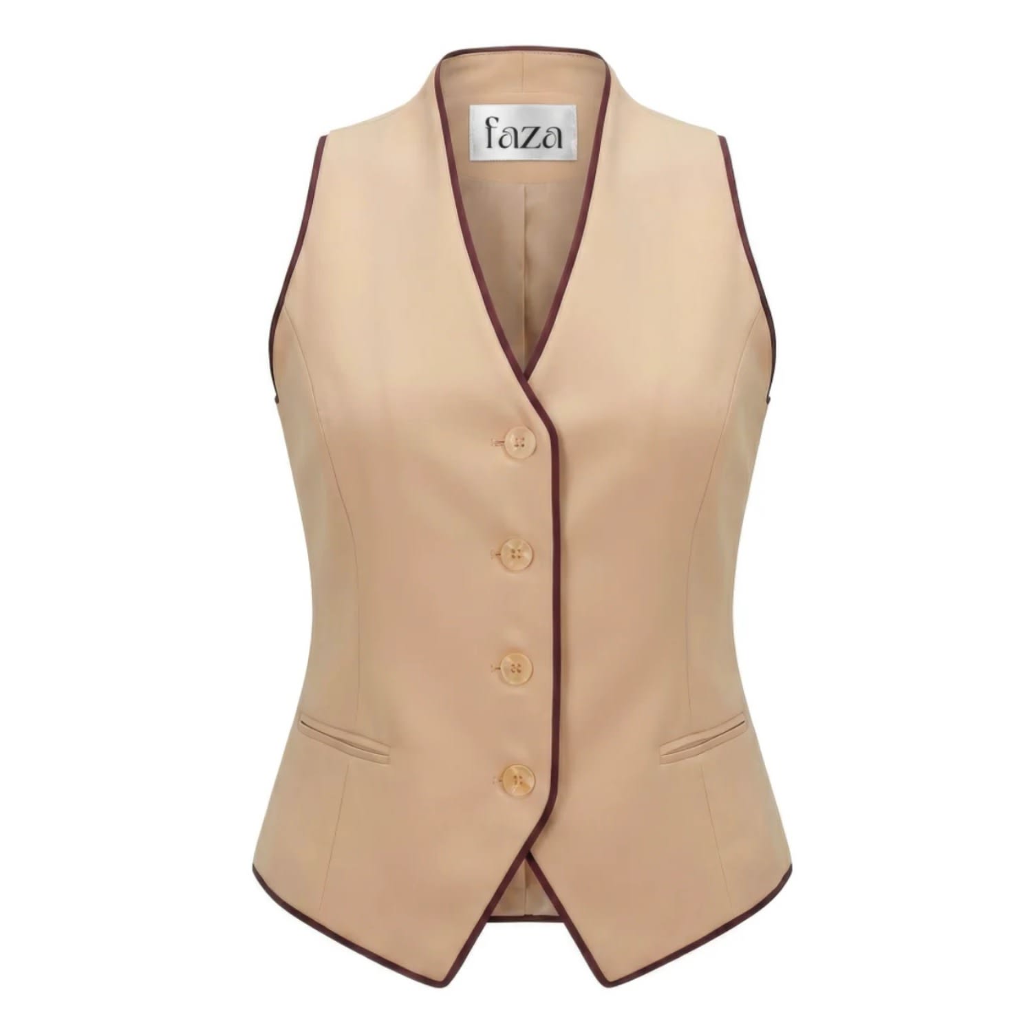 Women's Neutrals Beige Tailored High Neck Waistcoat - The Desert Rose | Large | Faza Atelier