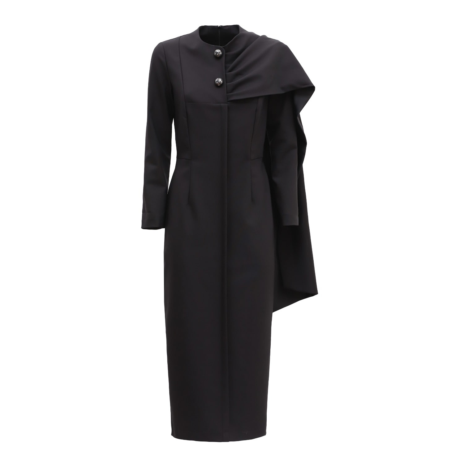 Women's Architectural Cape Sheath Midi Dress Black | Extra Large | Julia Allert