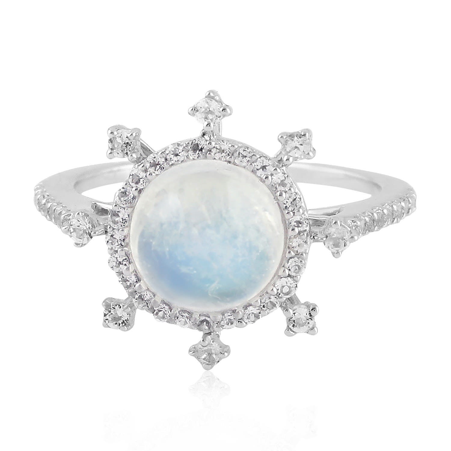 Women’s Blue / White 925 Sterling Silver In White Topaz & Moonstone Gemstone Cocktail Ring Artisan