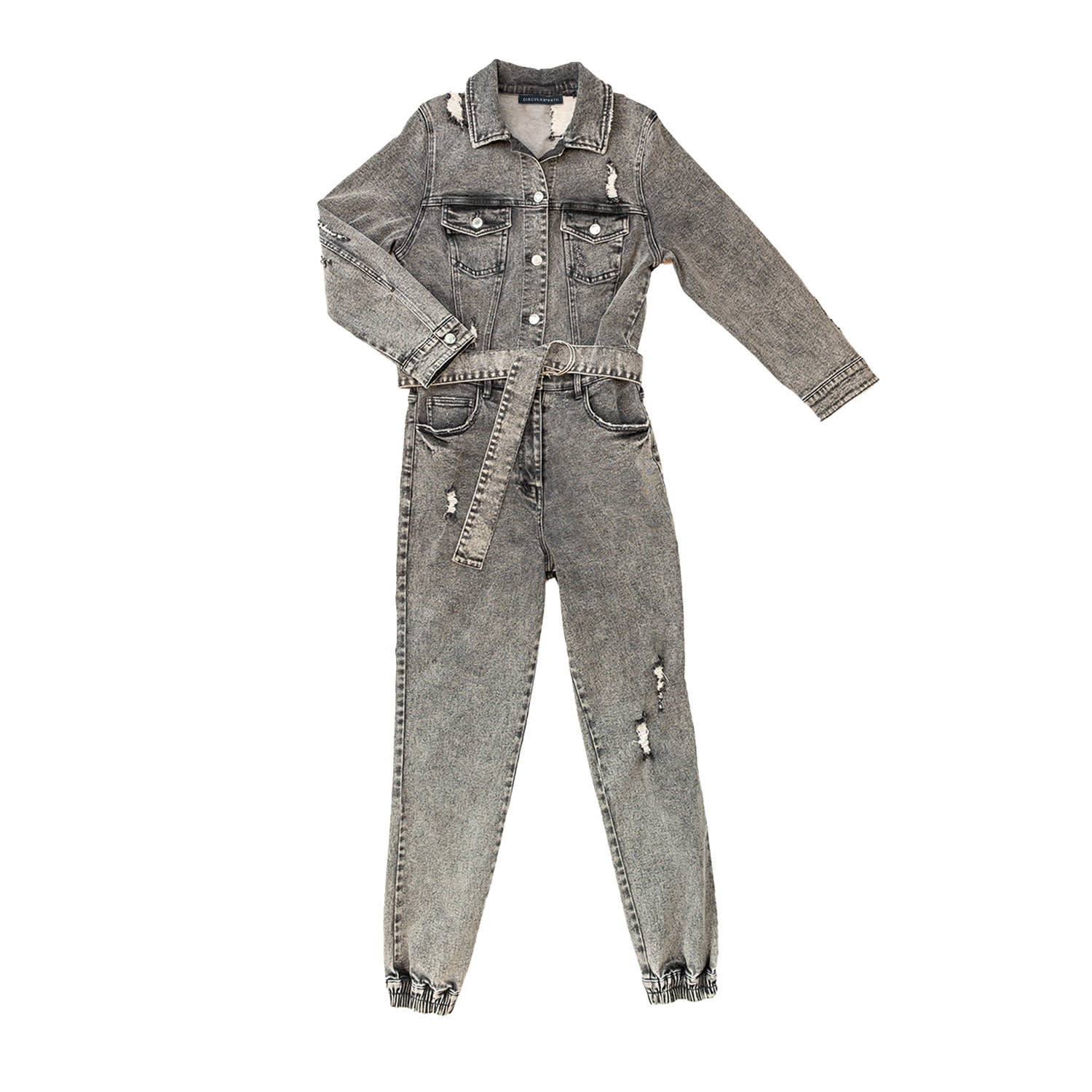 Circular Path Women's Grey Jean Jacket Jumpsuit