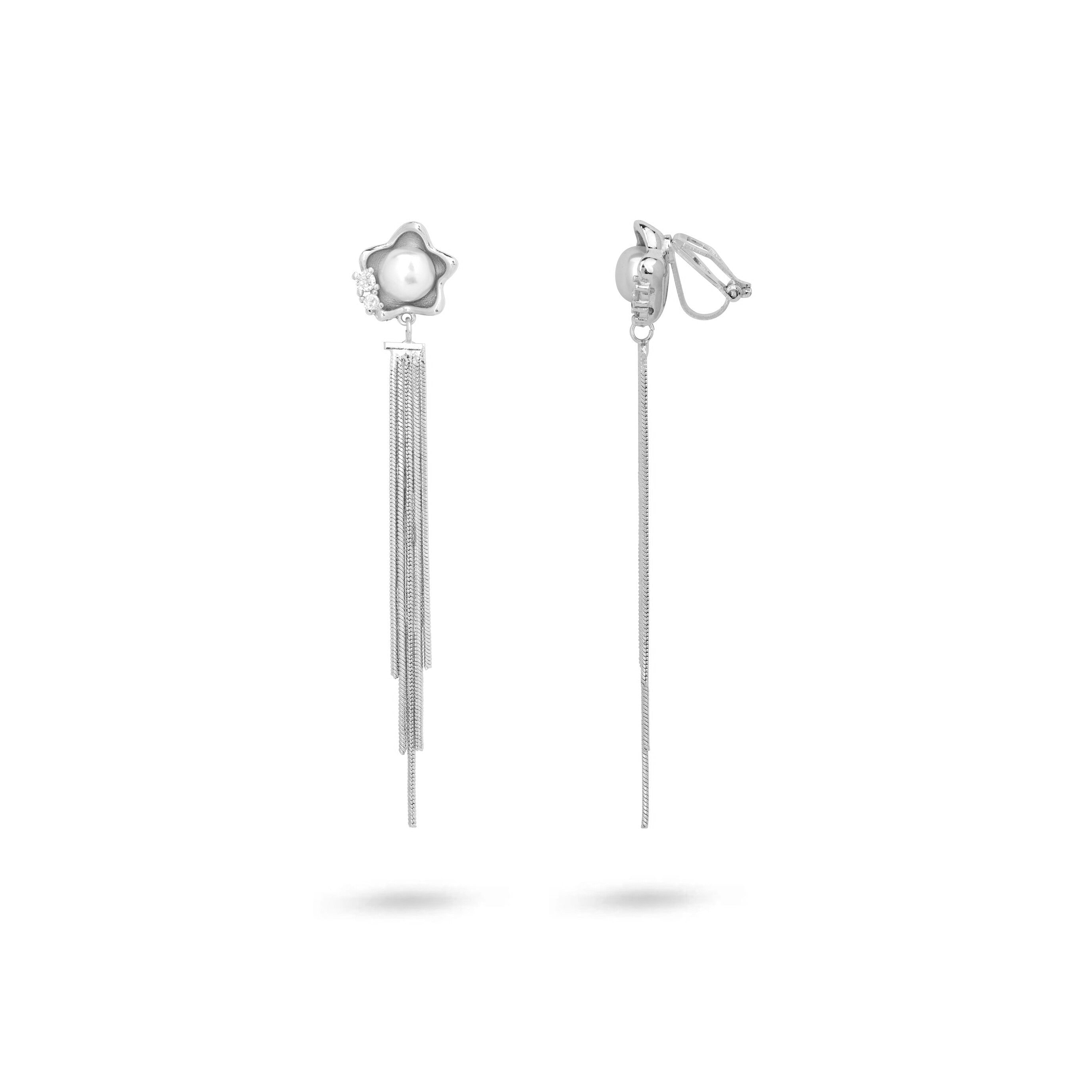 Gold Trip Women's Pearl Star Drop Clip On Earrings In Silver In Metallic