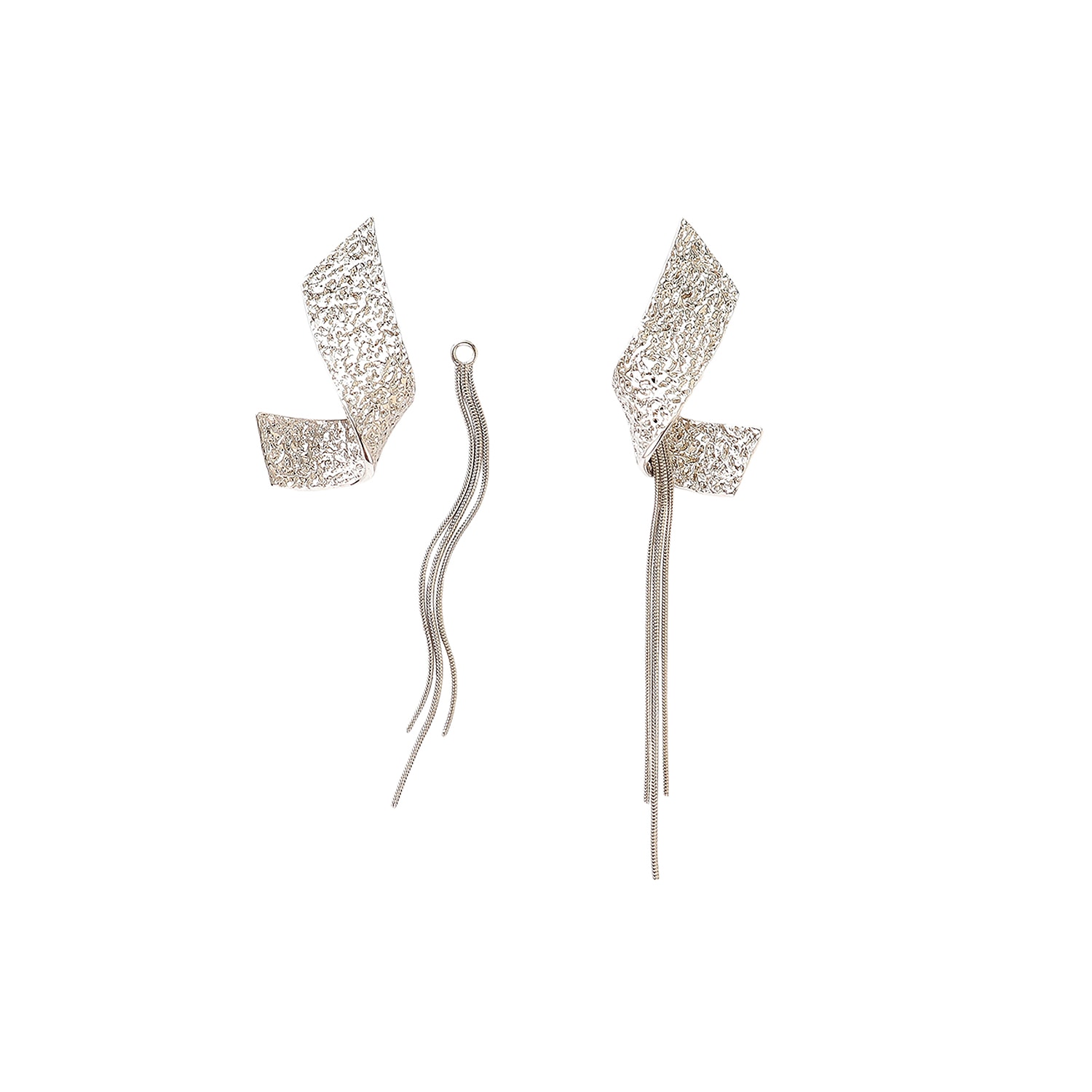 Bellatrick Women's Moon Rock Texture Twisted Earring With Detachable Chain Tassel Charm - Sterling Silver Rhodi