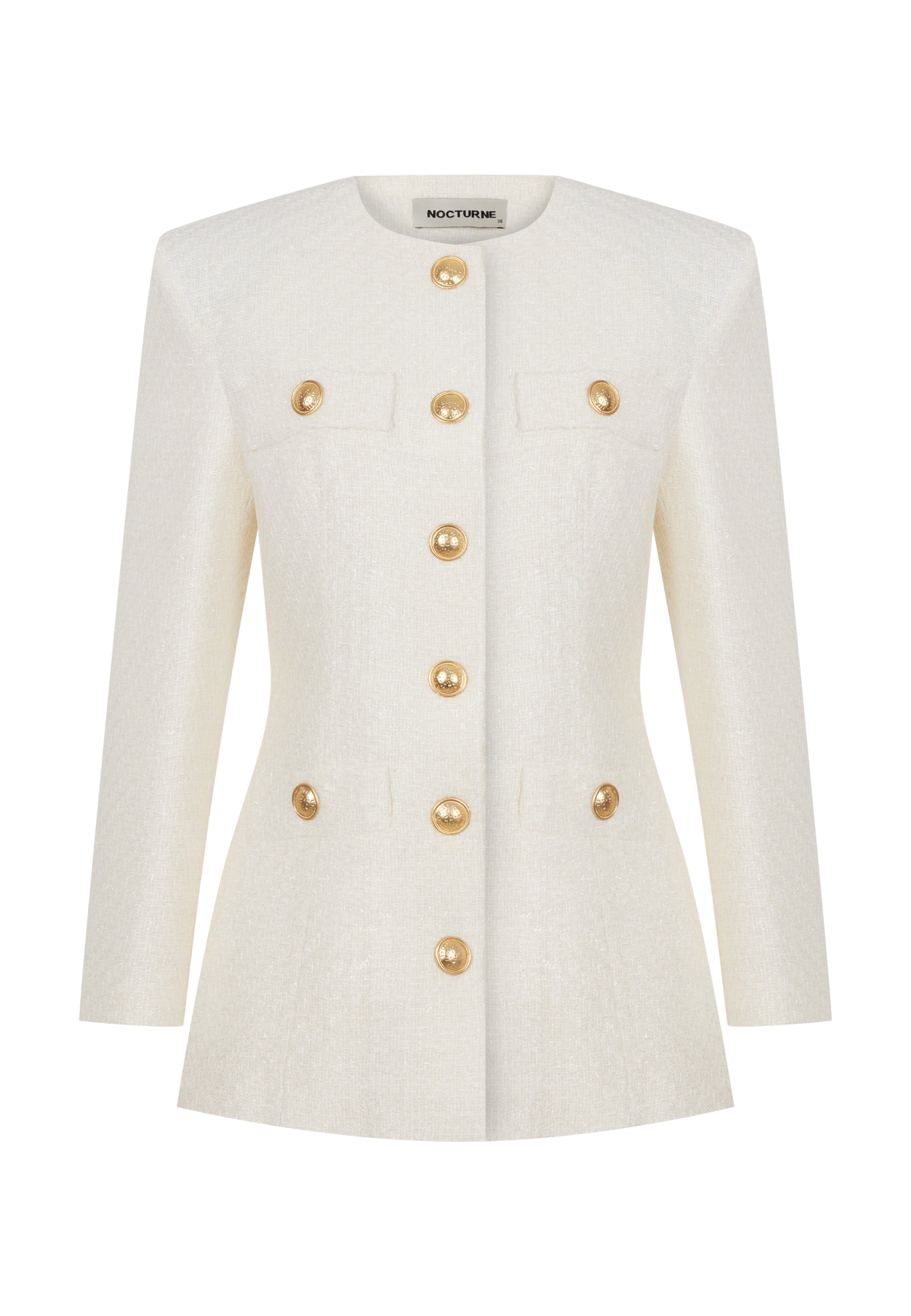 Nocturne Women's White Tweed Jacket With Button Detail
