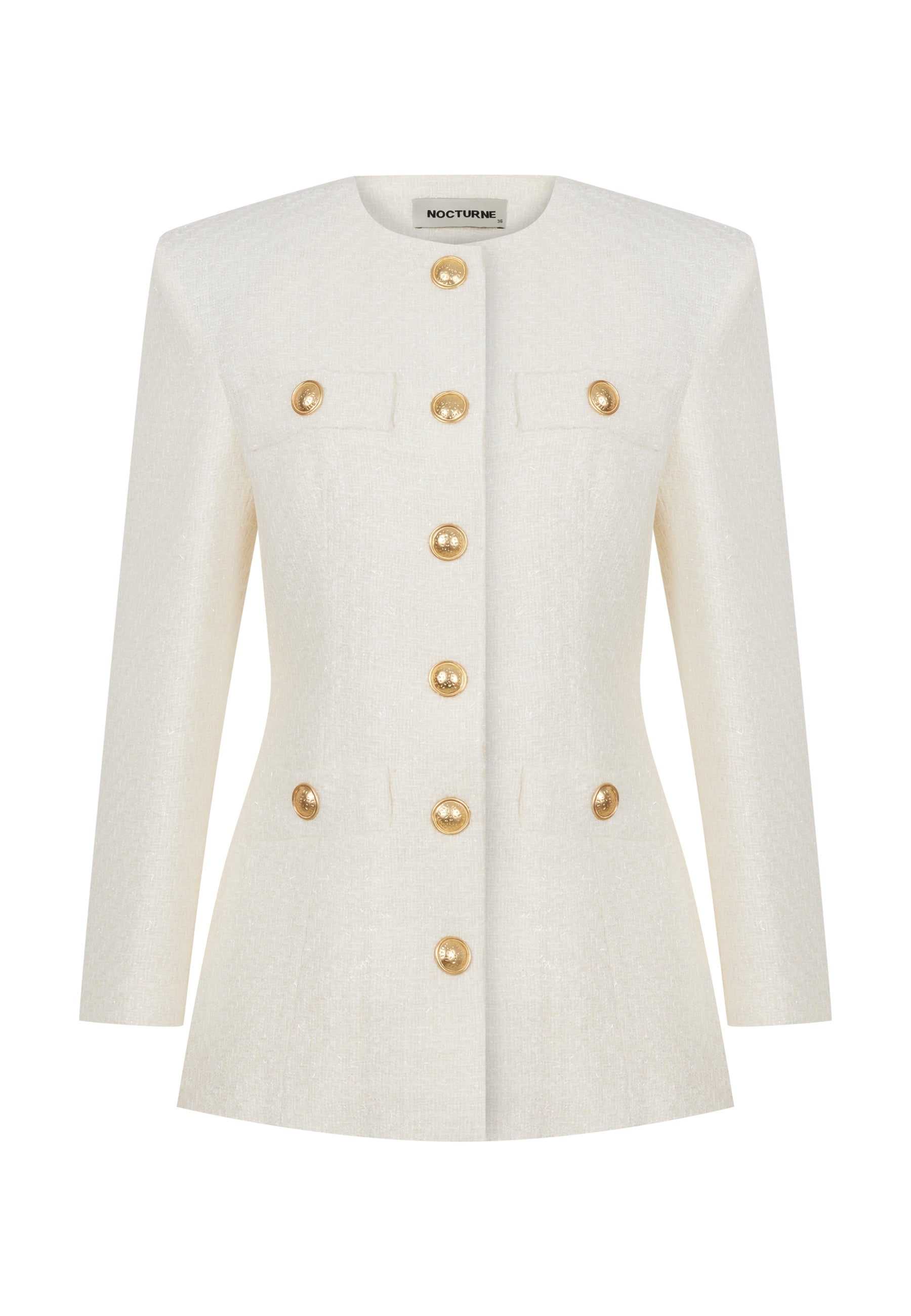 Women’s White Tweed Jacket With Button Detail Large Nocturne