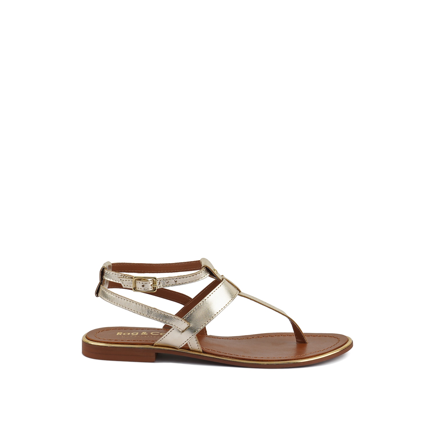 Rag & Co Women's Irene Gold Flat Thong Sandals By
