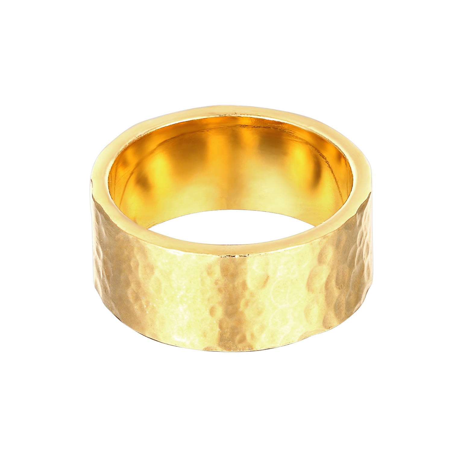Men’s 22Ct Gold Vermeil Hammered Pattern Band Ring Seol + Gold