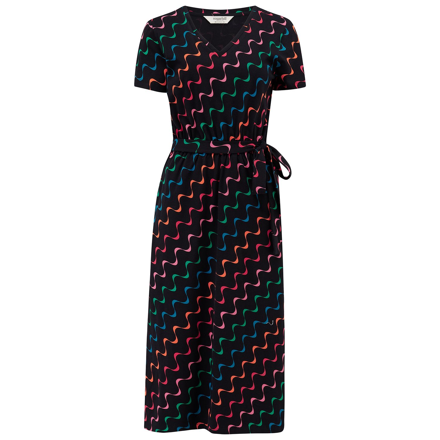 Sugarhill Brighton Women's Mara V Neck Jersey Midi Dress  Black, Undulating Waves In Black