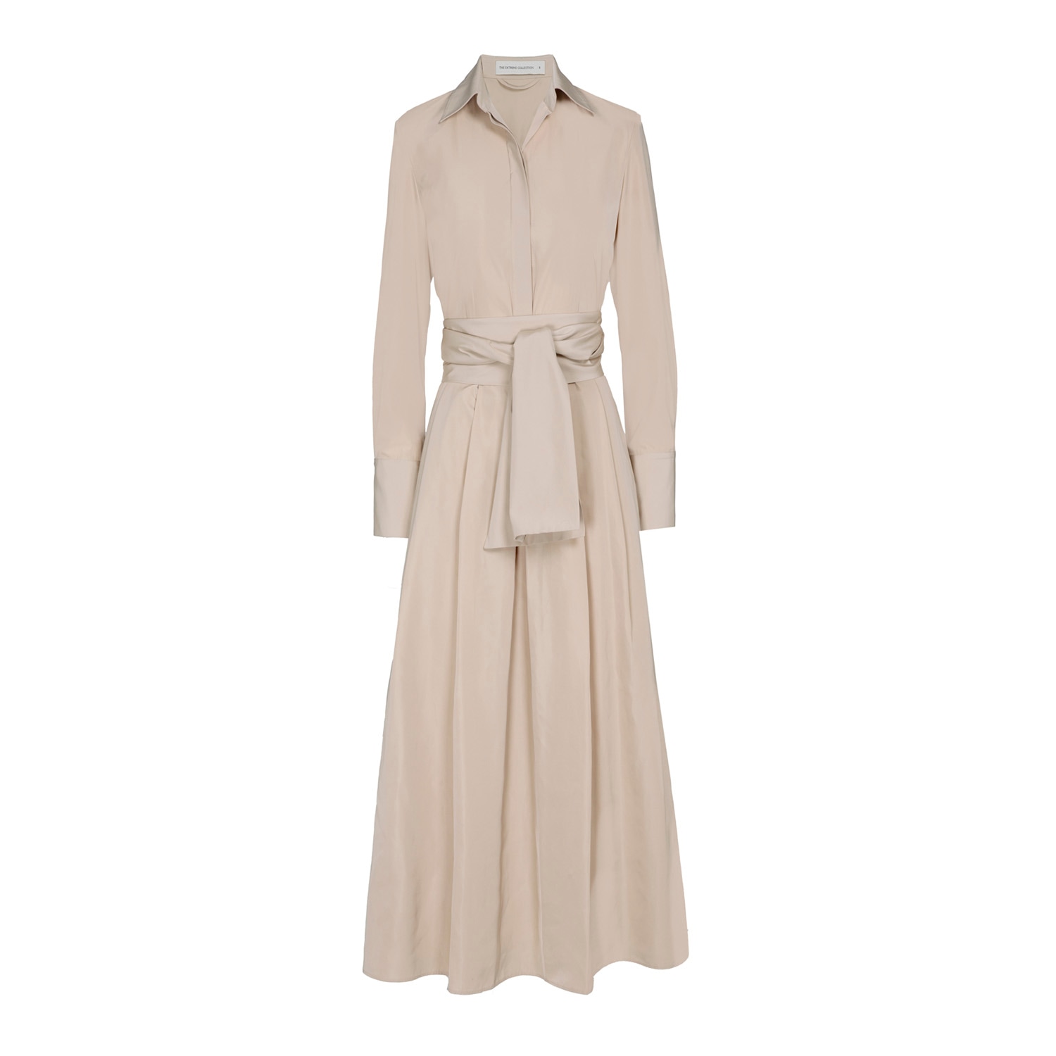 The Extreme Collection Women's Brown Cornelia Solid Beige Midi Shirt Dress With Tie Belt