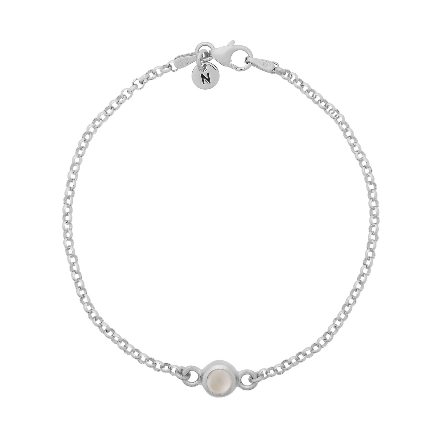 Nellou Jewellery Women's White Moonstone Birthstone Gem Dot Bracelet Sterling Silver - June In White