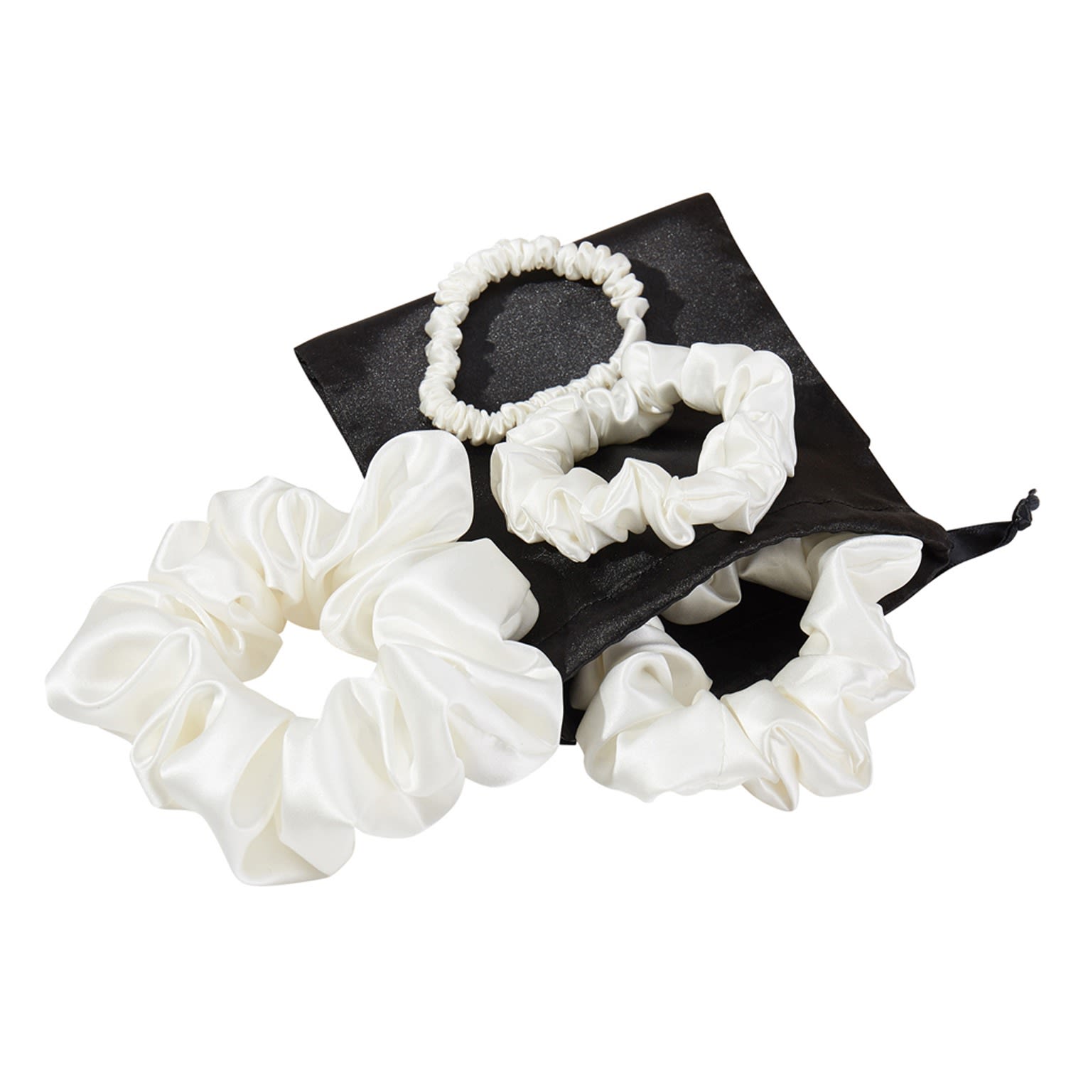 Women’s White Set Of Four Pure Mulberry Silk Scrunchies One Each Size In Ivory One Size Soft Strokes Silk