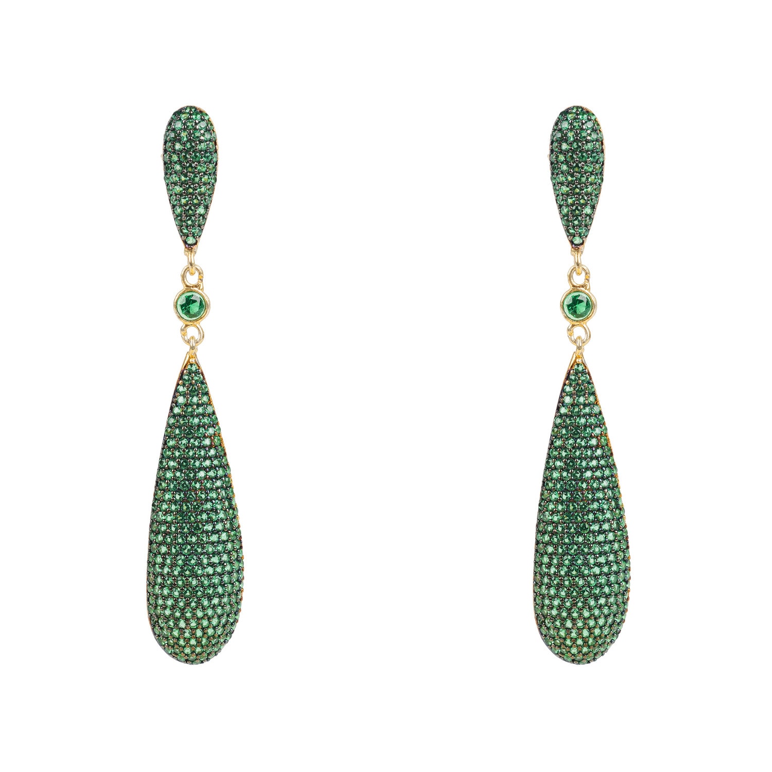 Women’s Gold / Green Coco’s Long Drop Earrings Emerald Green Cz Latelita