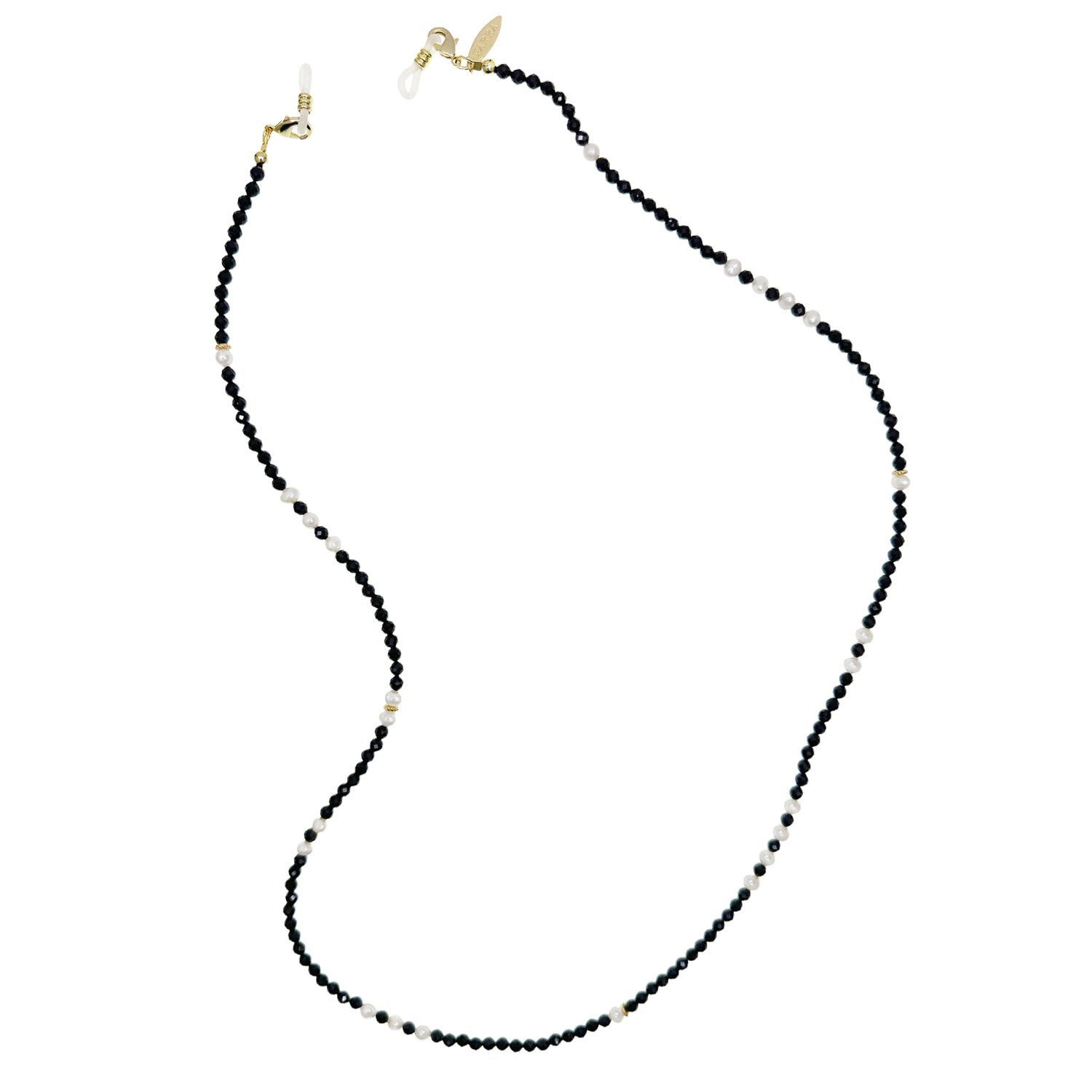 Farra Women's Black Spinel And Freshwater Pearls Eye Glasses Chain In Black
