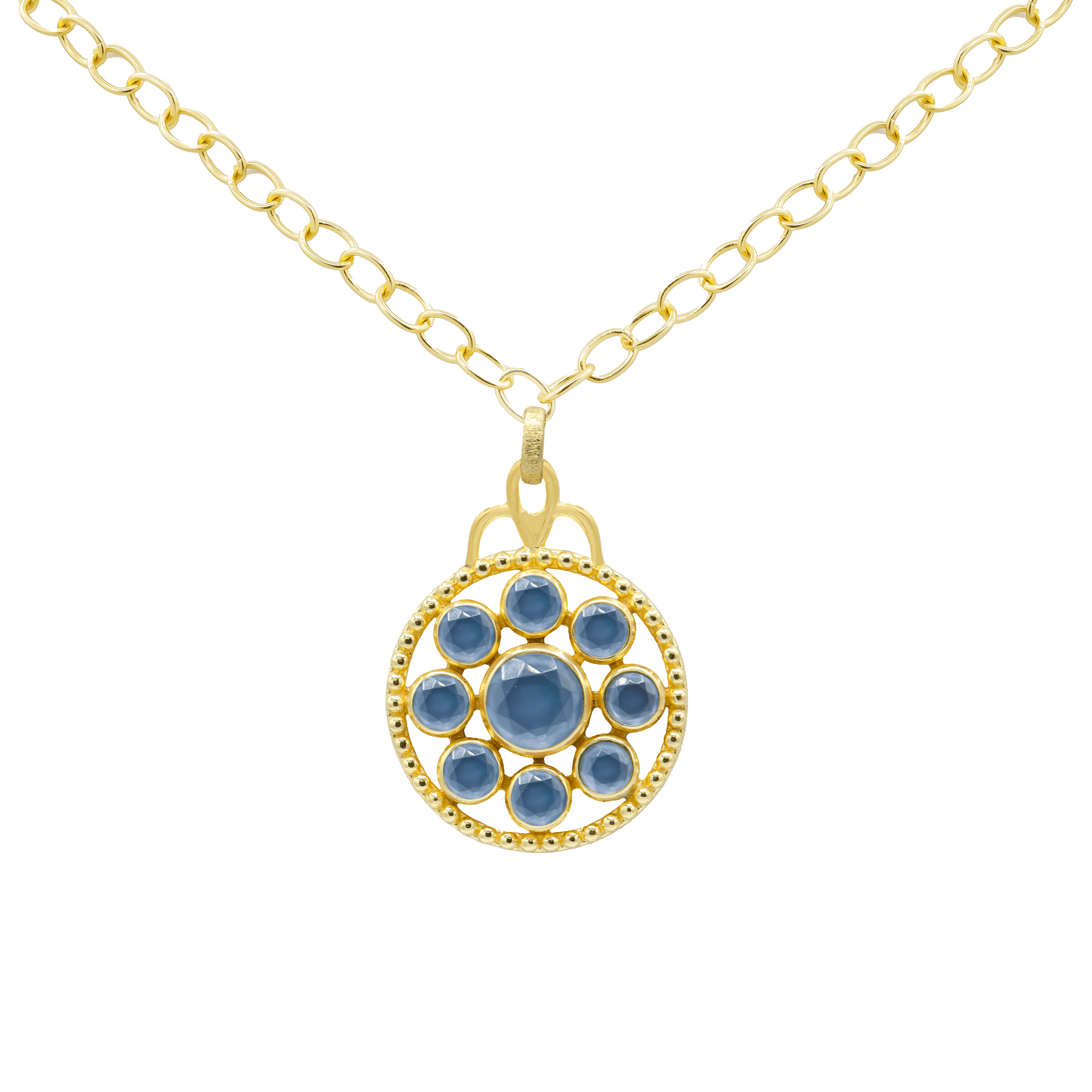 Marcia Moran Women's Gold / Blue Ambrosia Stone Medallion Necklace In Blue Sapphire Doublet