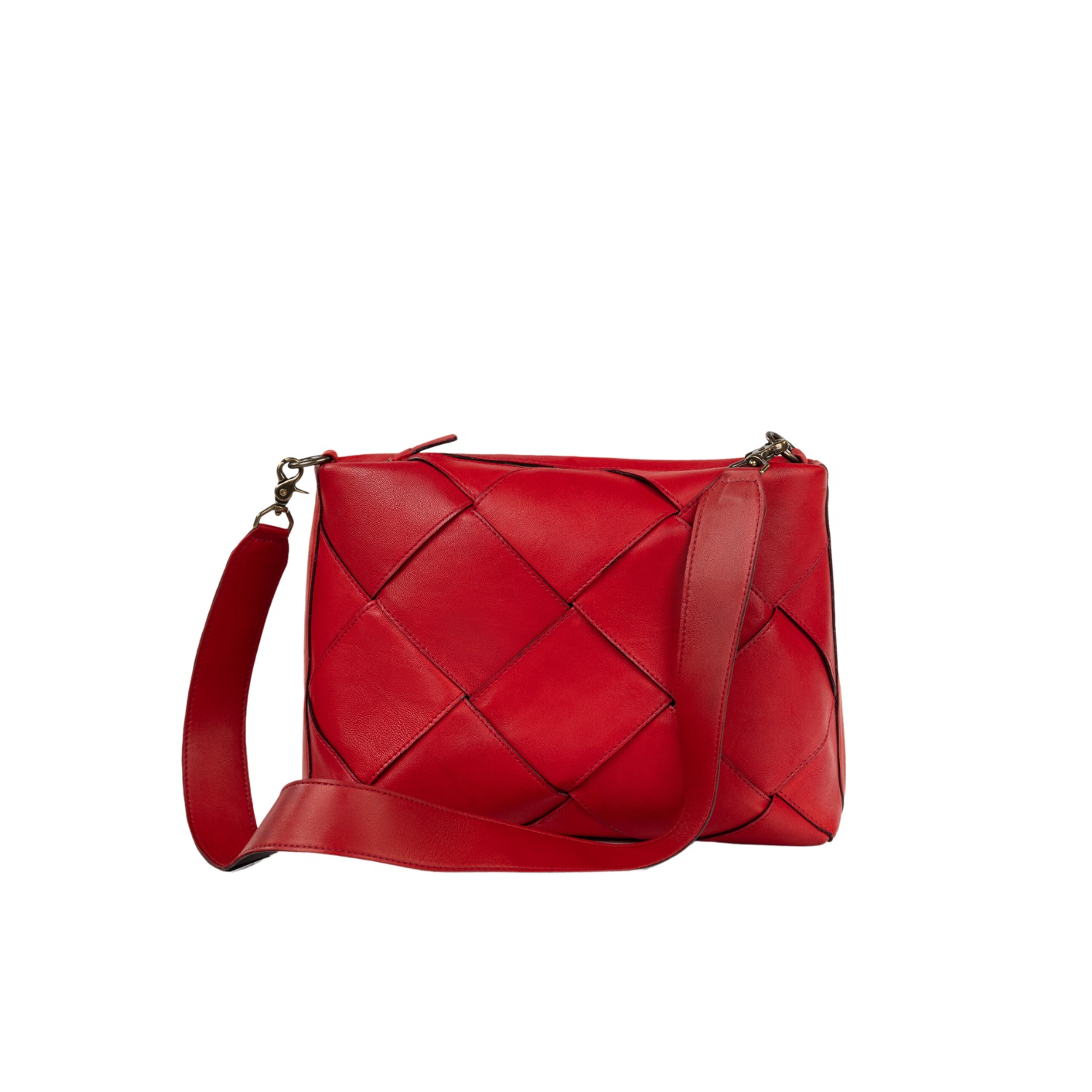 Woven Panel Shoulder Bag Red | Deux Mains | Wolf & Badger