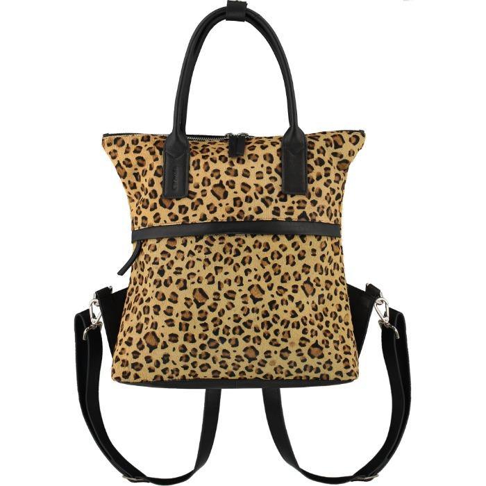 Brix + Bailey Women's Neutrals / Brown Leopard Print Convertible Cowhide Leather Unisex Backpack
