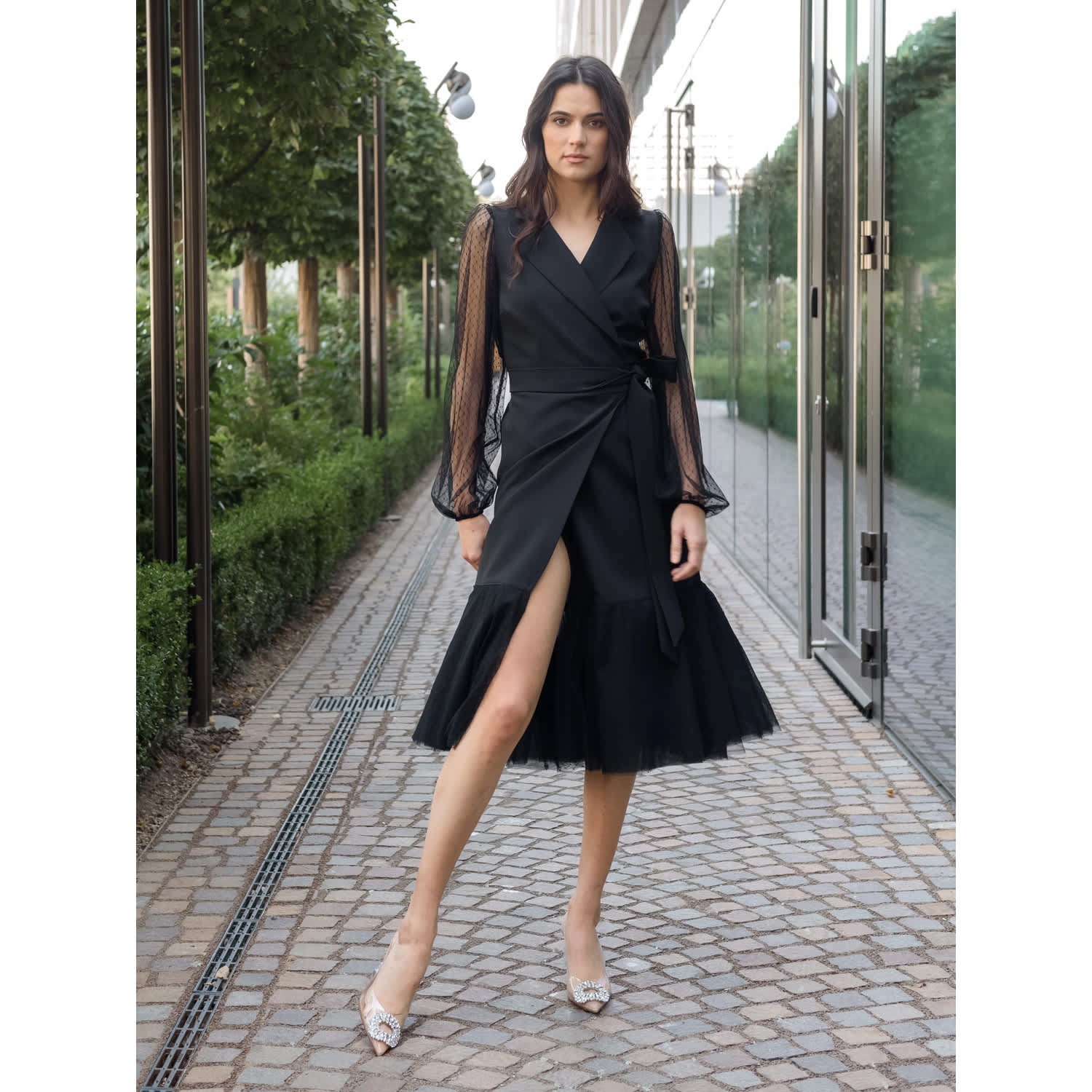 Wrap Blazer Dress With Long Tulle Sleeves | concept A trois | Wolf & Badger