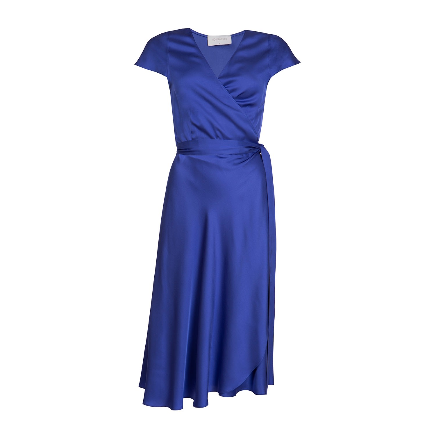 Women’s Doris Midi Wrapdress In Blue Small Roses are Red