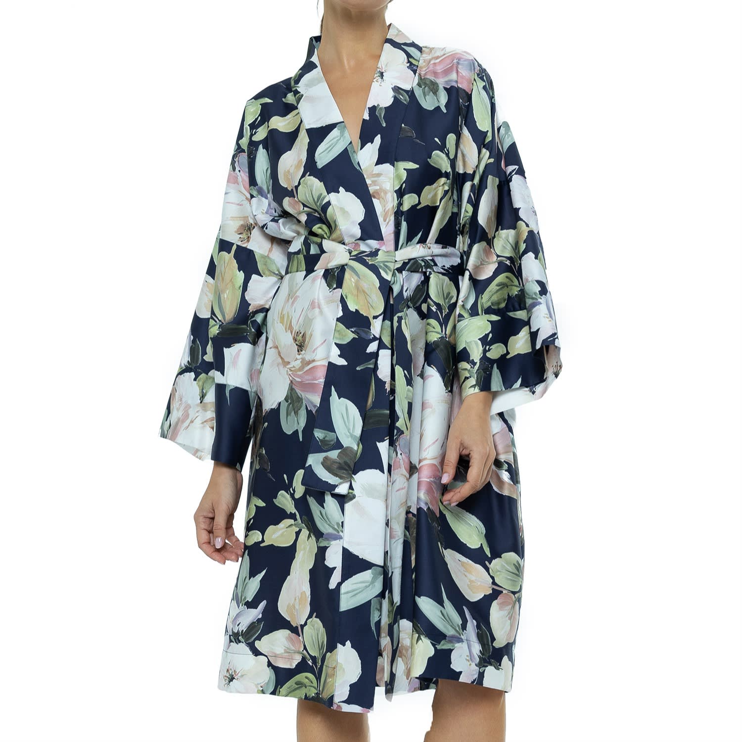 Decoflux Home Women's Cotton Sateen Kimono Robe Harmony Dark Blue