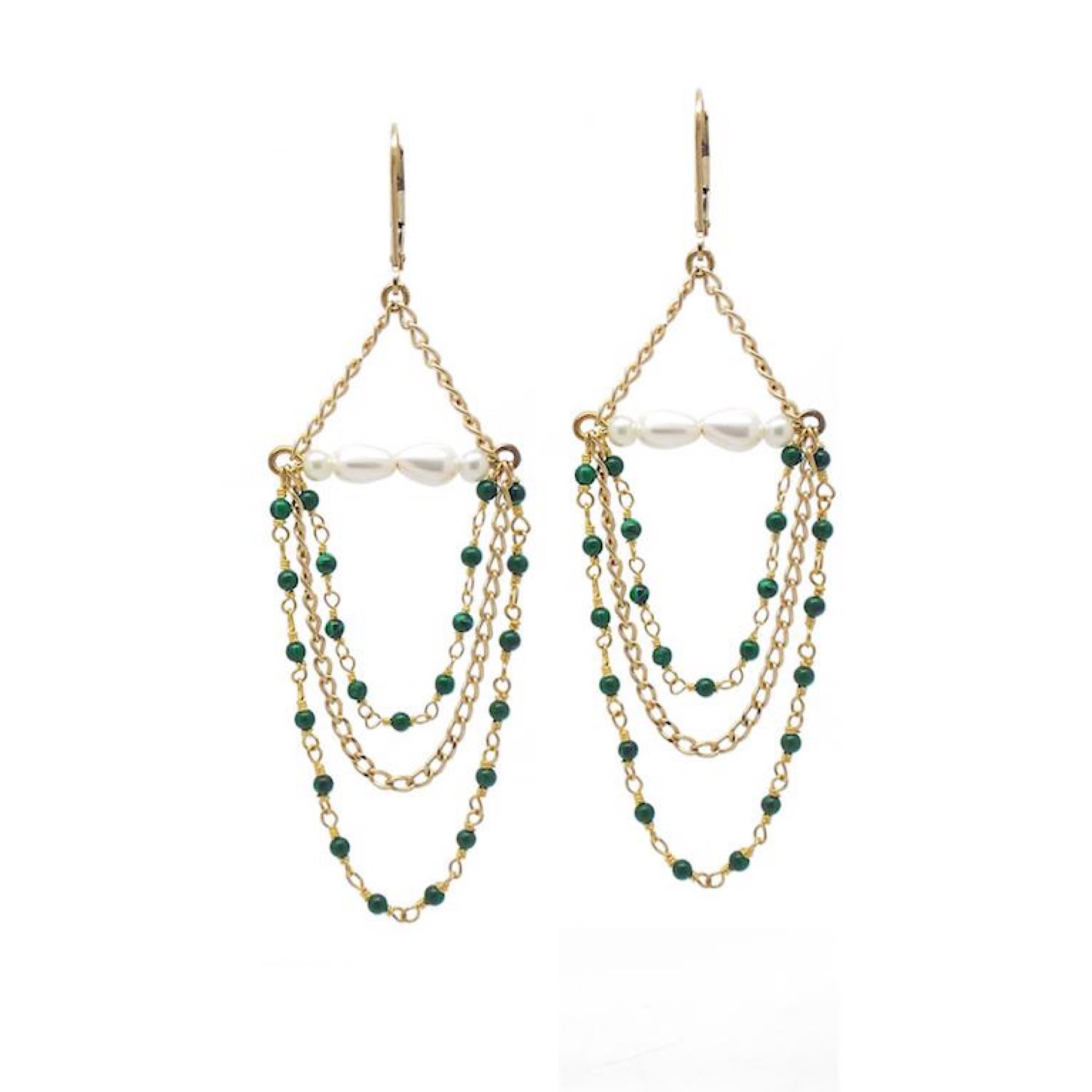 Salome Women's Green / White / Gold Penelope Malachite & Pearl Chandelier Earrings In Gold